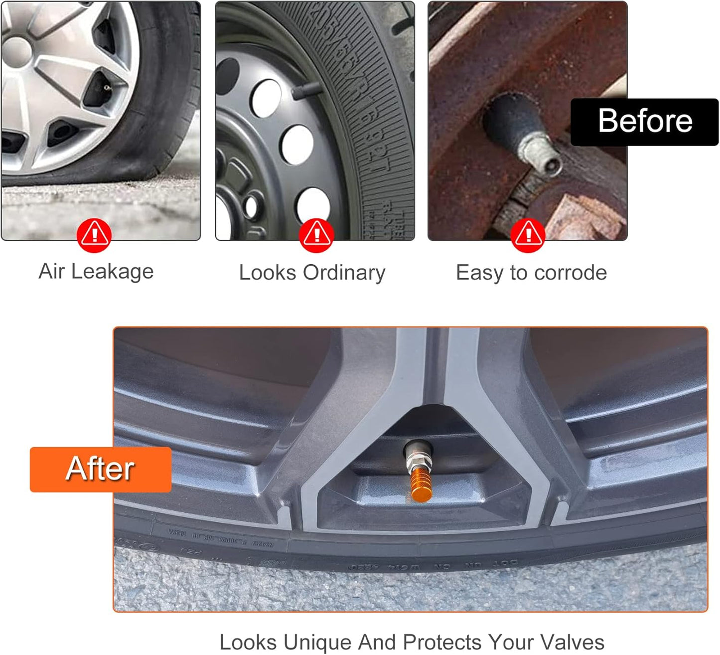 12PCS Tire Valve Stem Caps, Car Exterior Accessories, Aluminum Alloy Cover Universal for Cars, Trucks, Motorcycles and Bicycles (Orange) Orange -