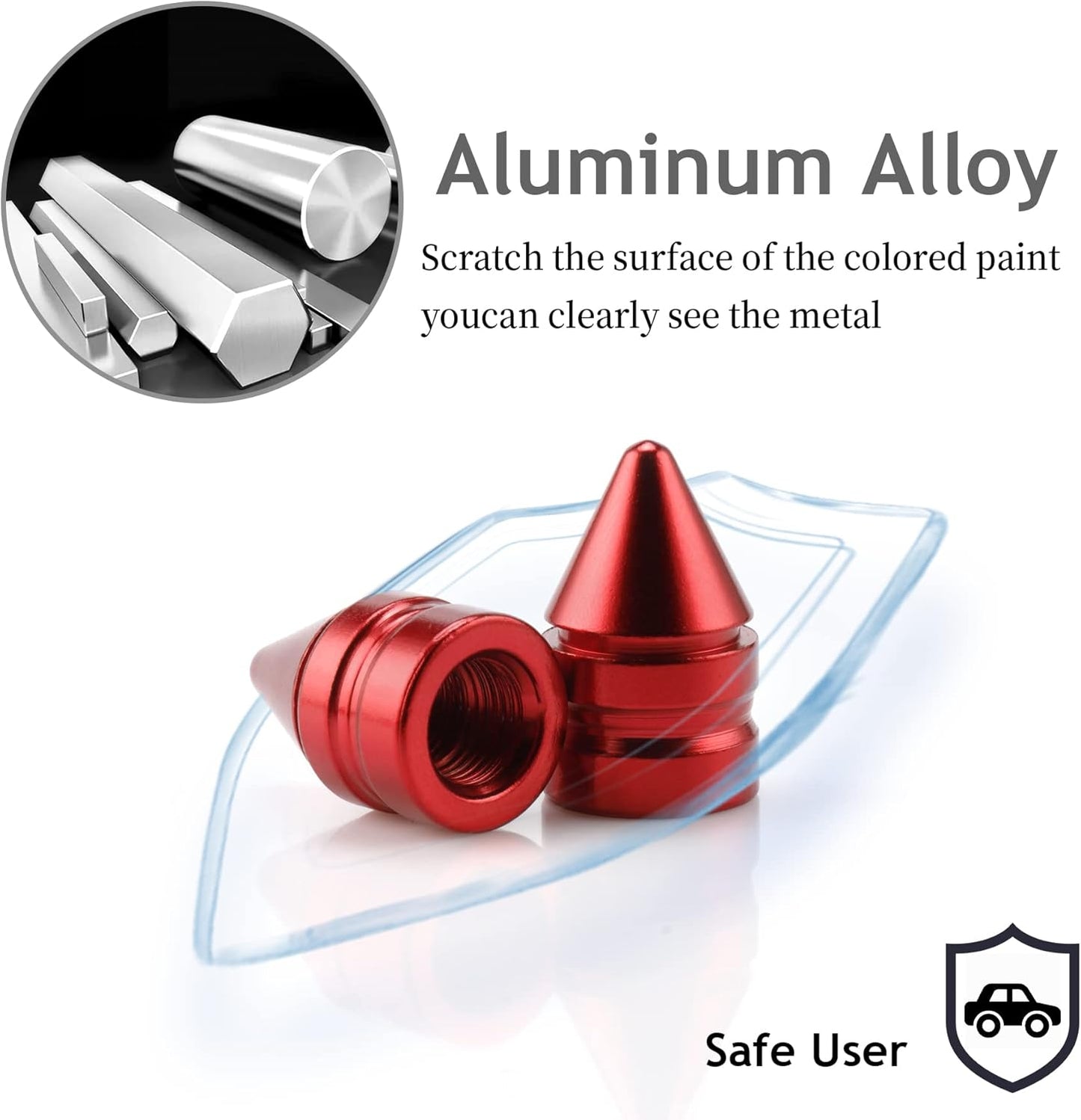 Car Tire Valve Caps, 4 Pieces of Universal Aluminum Alloy Trim Accessories Dust Covers for Cars, Trucks, SUVs and Motorcycles(Red) Red -