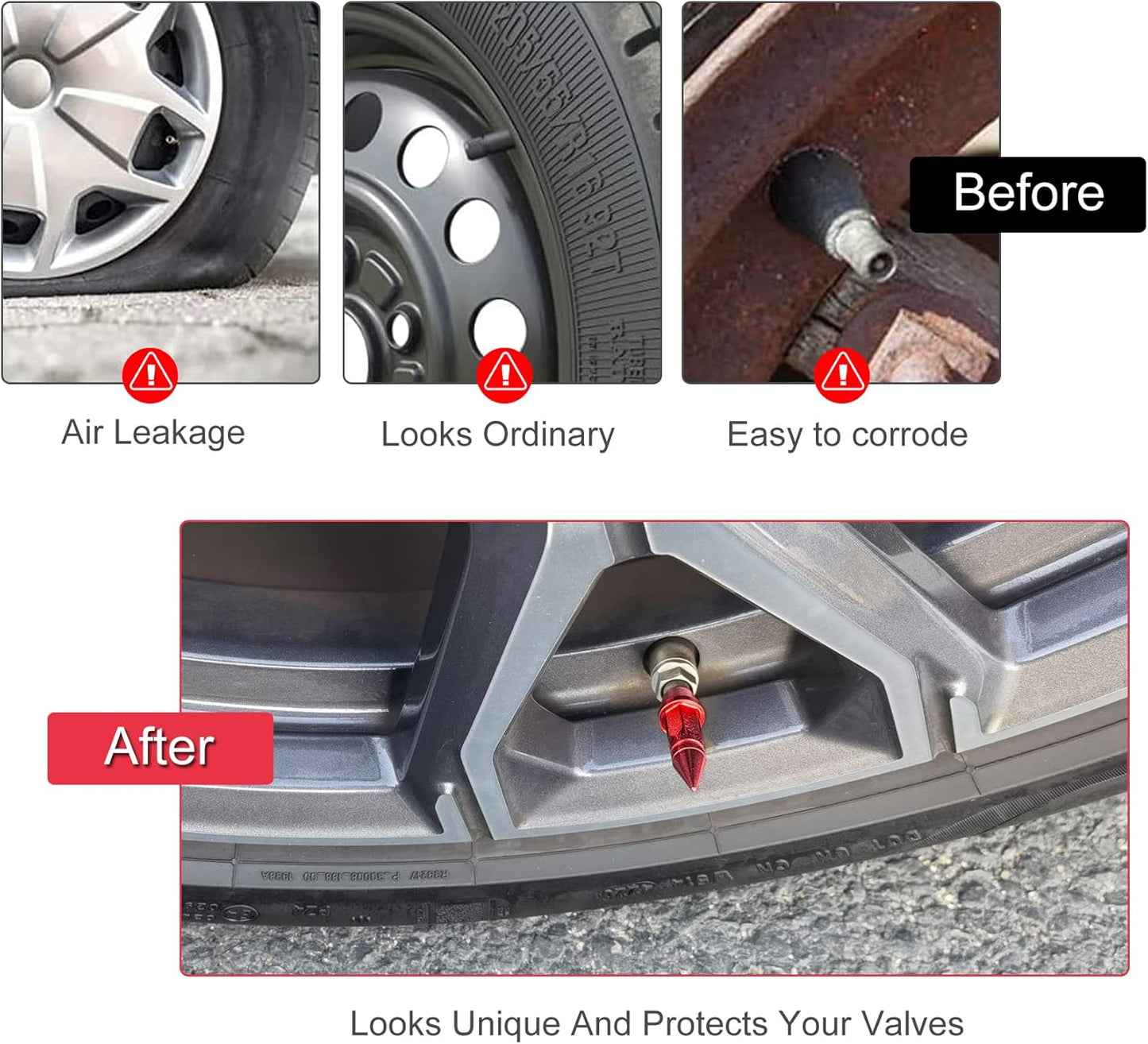 45mm Spiked Aluminum Stem Valve Caps,4PCS Dustproof Tire Wheel Caps for Cars,SUVs,Trucks Bicycles and Motorcycles(Red) 45MM-Red -