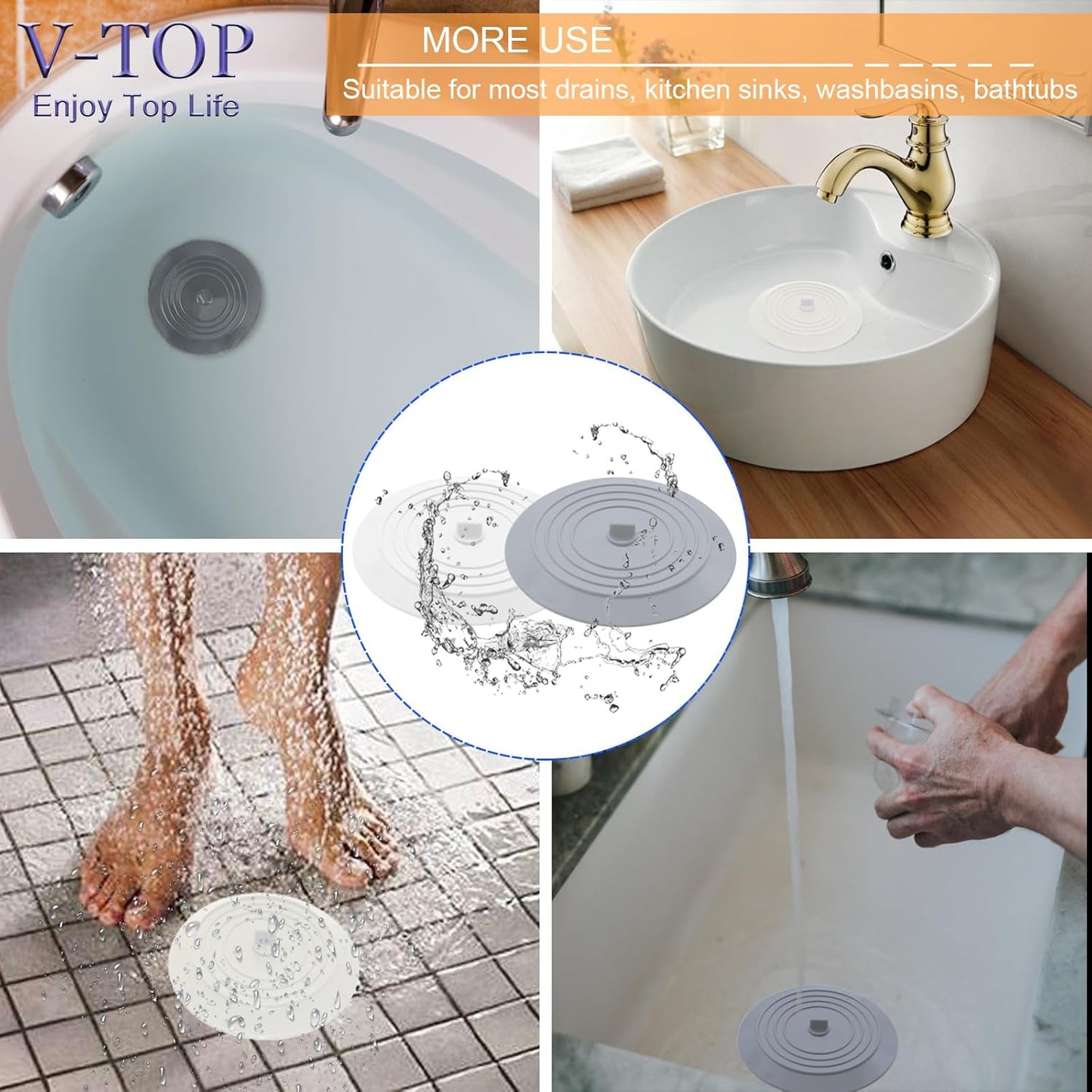 Bathtub Drain Stopper 3 Pack, 5inch Tub Cover, Silicone Bath Plug Essentials Flat Suction for Kitchen Bathroom Laundry Accessories -