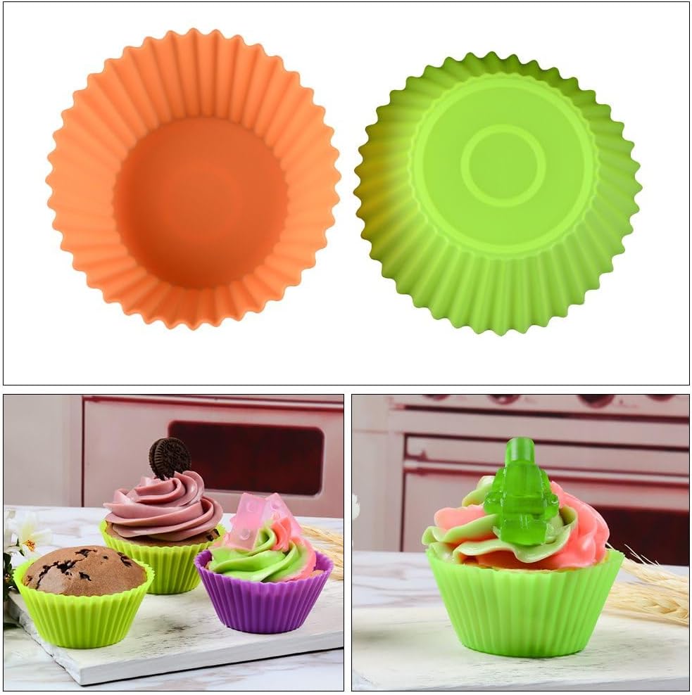 Silicone Baking Cups Cupcake Liners - 24 Pcs Reusable Molds Including Round, Rectanguar, Square, Flower Food Grade