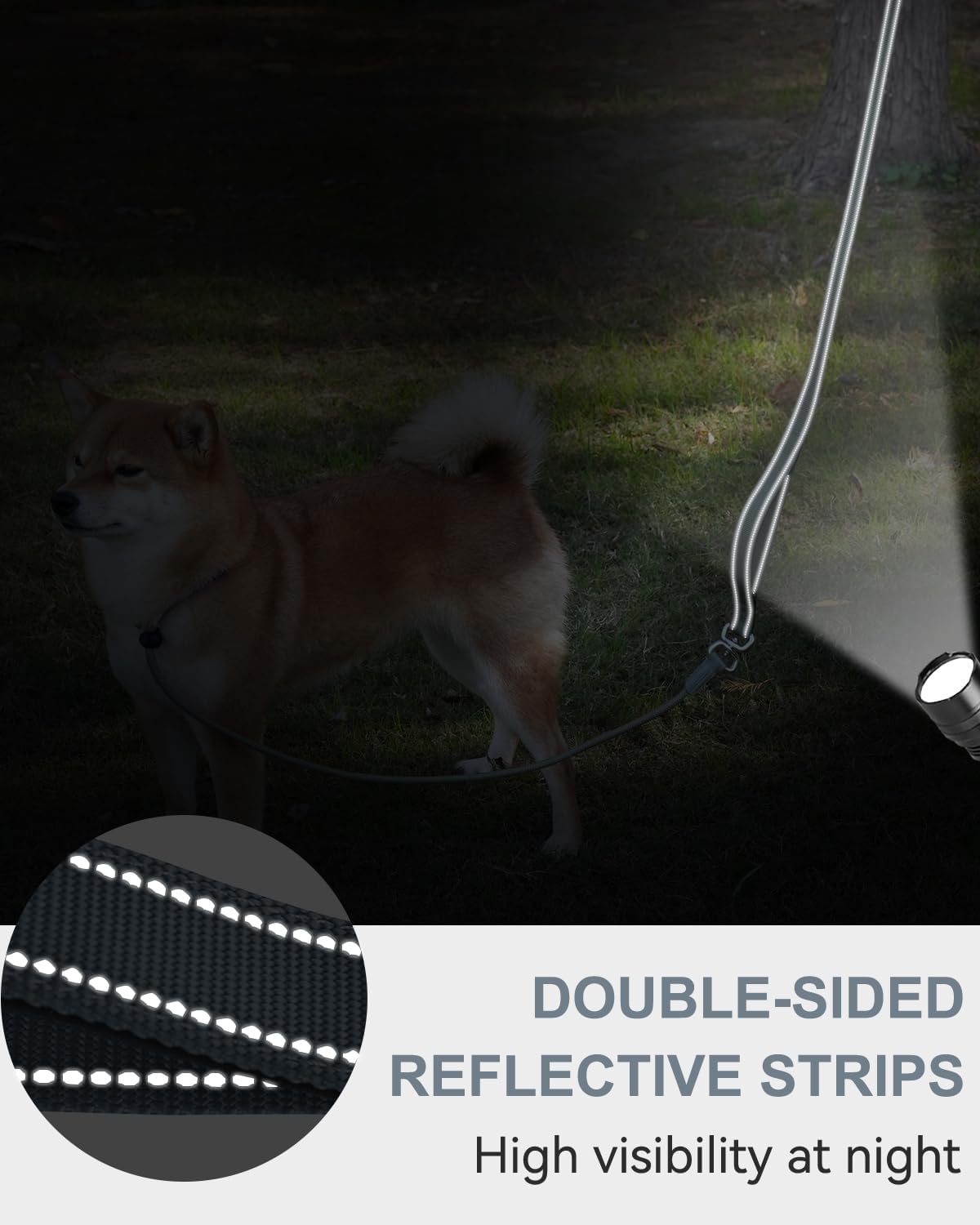 Tangle-Free Slip Leads for Dogs, 6 FT Leash with Padded Double Handle, Reflective Nylon Training Small Medium Dogs 15-40 Lbs, Gray Feet(15-40lbs)