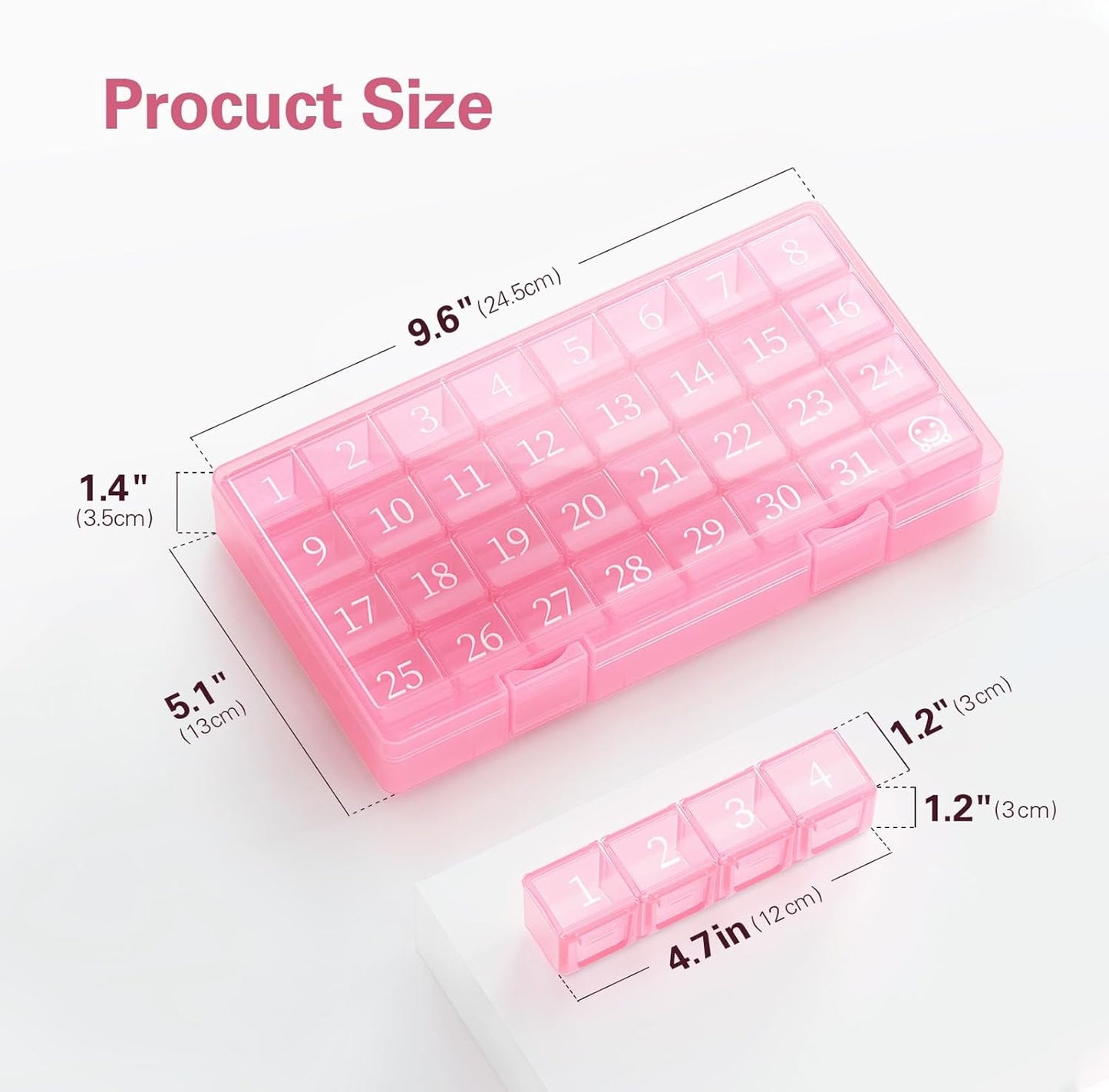 Monthly Pill Organizer 1 Time a Day, 30 Day Once One Month Pills Box for Travel, Pink Medicine Vitamins, Supplements & Fish Oils -