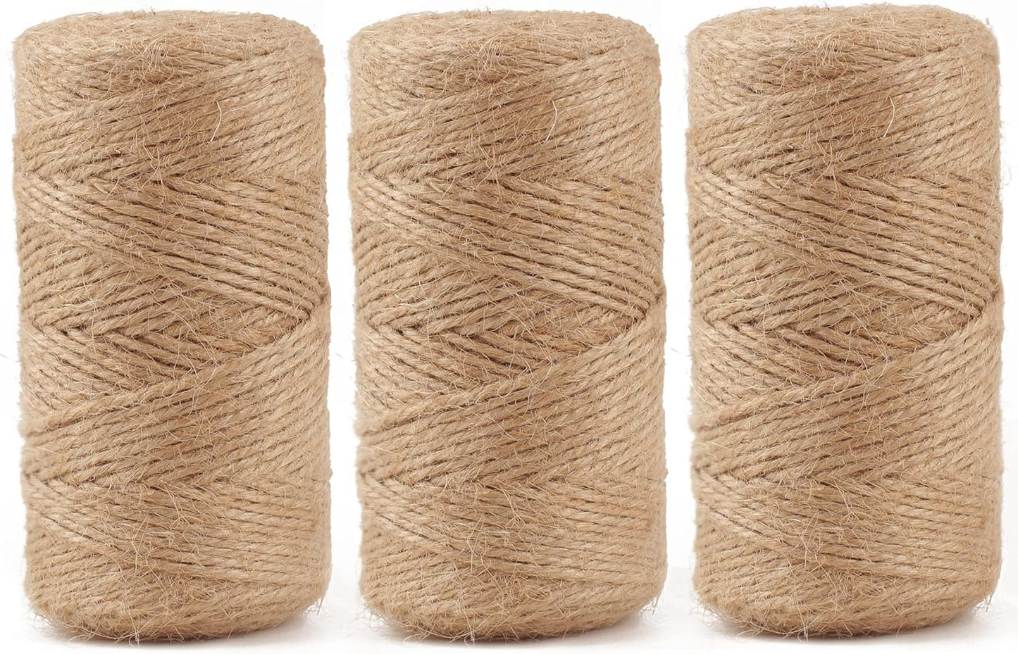 984 FT Natural Jute Twine, 3ply Thin Ribbon Hemp Twine for Gardening, Plant, Gift Wrapping, Art, Wedding Decoration, Packing, Bulk (3 Roll) - (3p)
