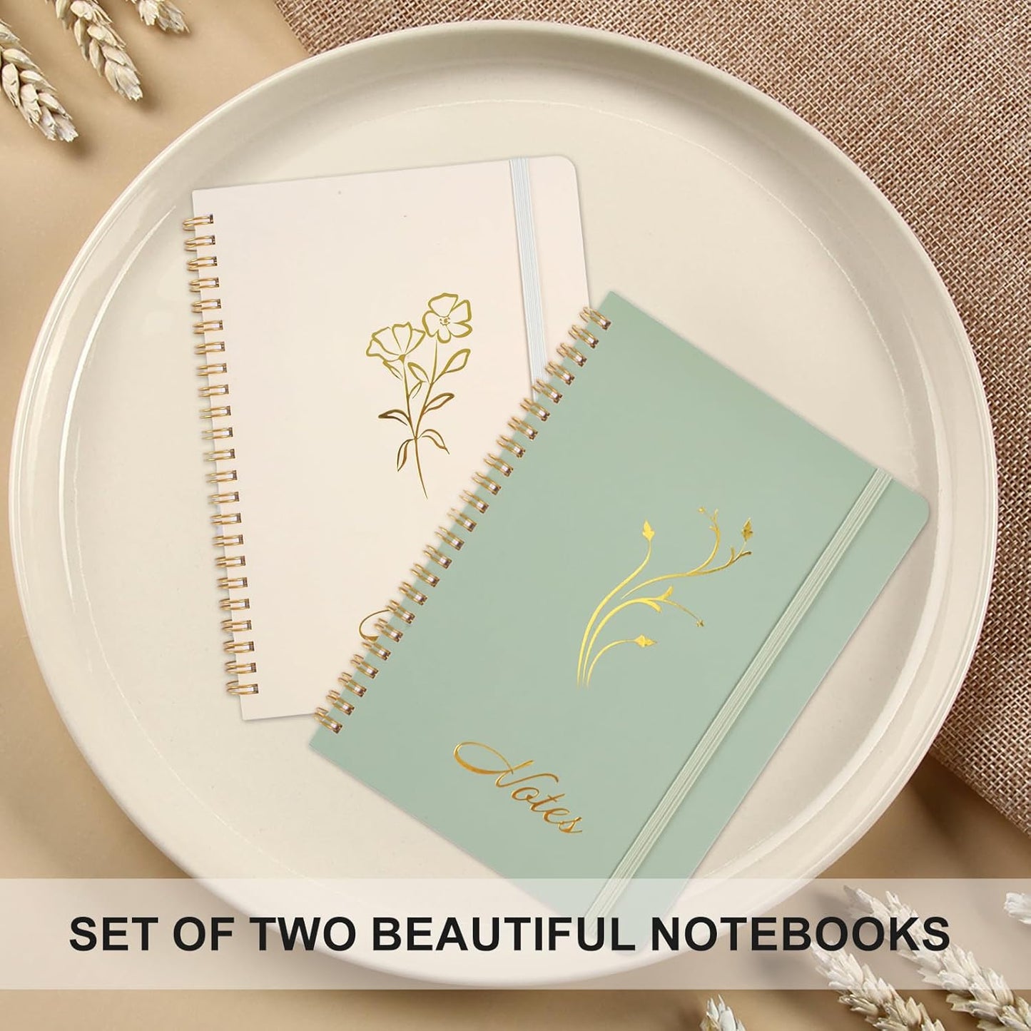 Aesthetic Spiral Notebook, 2PCS Cute 8.3" x 6" Notebook For Women, A5 Journal for Office/School/Home (Green & Beige) Green Beige -