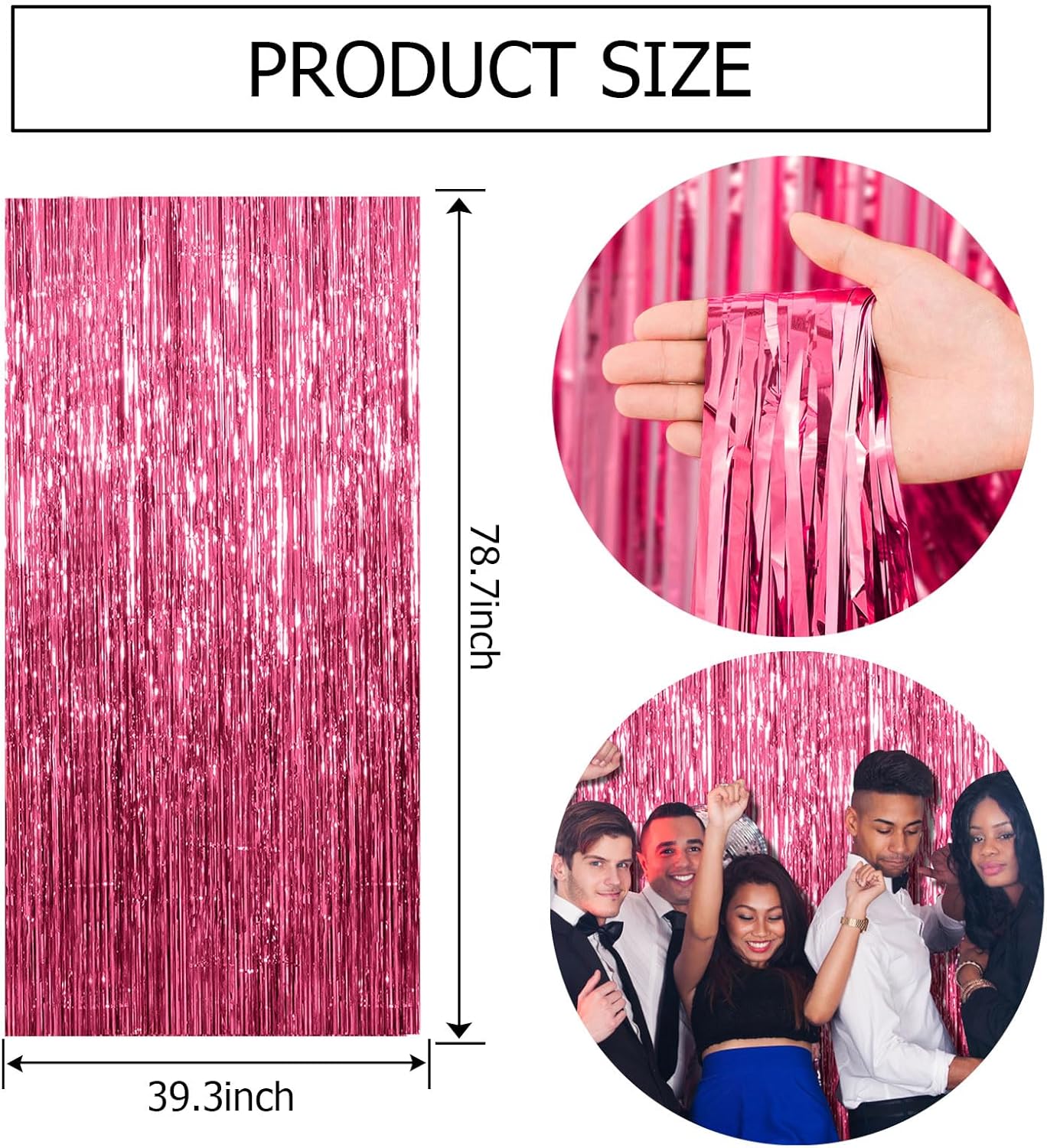 2 Pack Pink Backdrop Party Decorations Tinsel Curtain Foil Fringe Birthday Photo Booth Streamer Theme Bachelorette Graduation Decor 39.4"W x 78.7"L (Pack of 2)