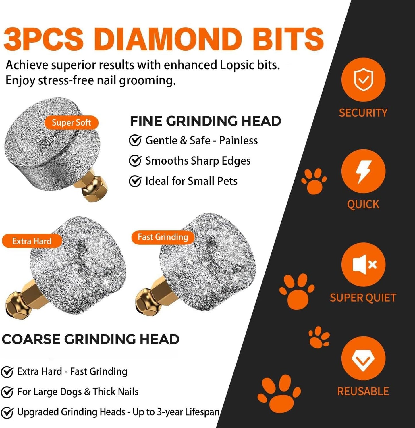 Dog Nail Grinder Replacement Head,Hard & Soft Grinding Heads Professional Trimmers Bits for Small Large Dogs Claw Grooming (3pcs) -