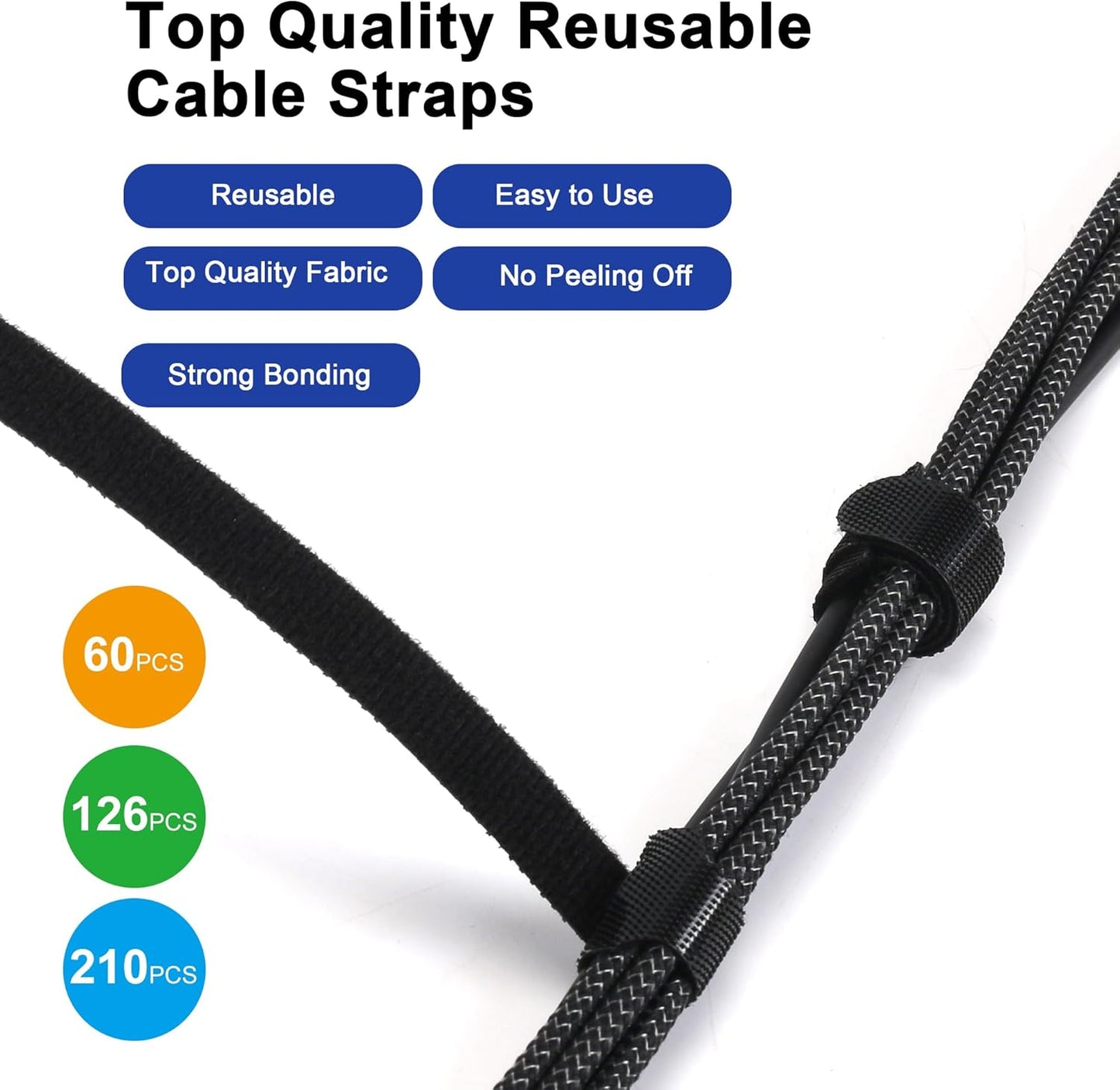 Reusable Cable Ties, 126 PCS 6 Inches Adjustable Cord Straps Wire Organizer Wrap and Hook Loop Management -