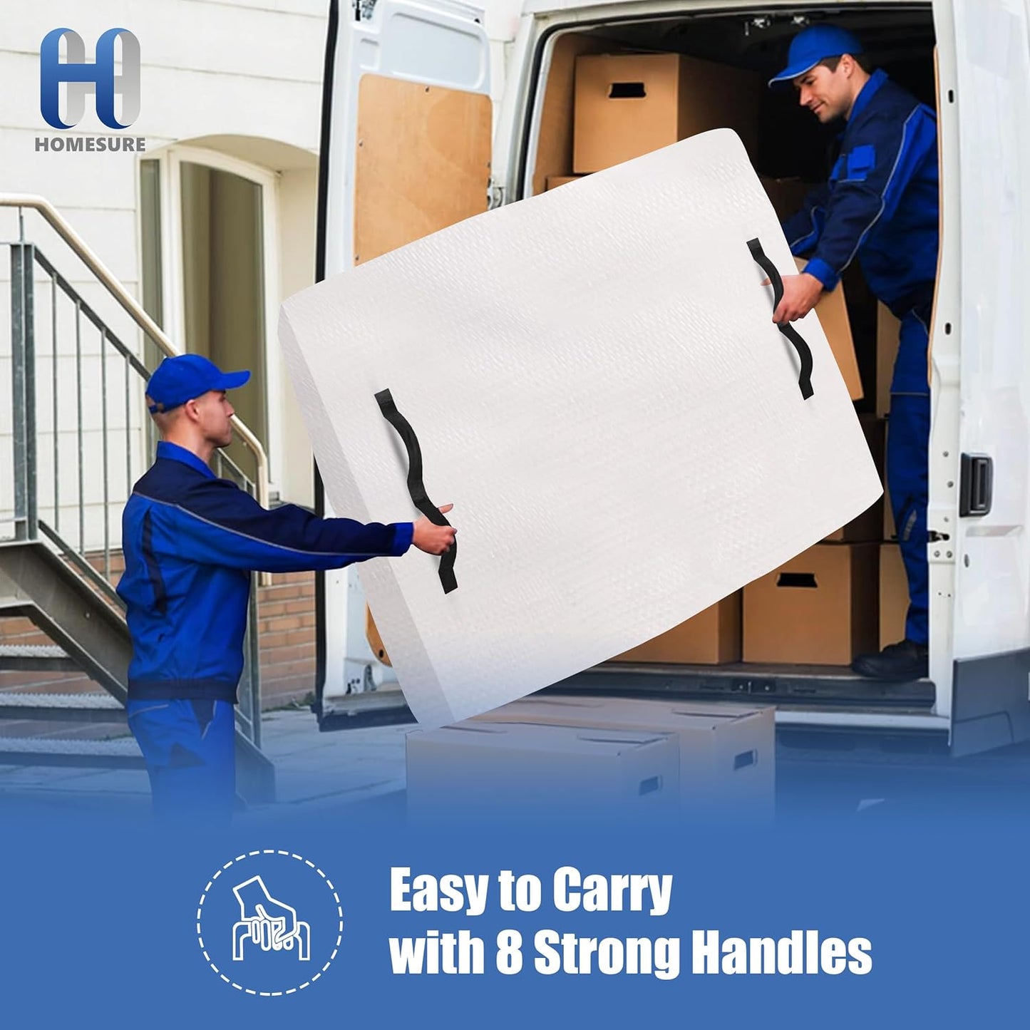 Mattress Bags for Moving and Storage with 8 Handles - Cover Heavy Duty, Strong Zipper Closure, Supplies & Bag Semi-Transparent, Queen