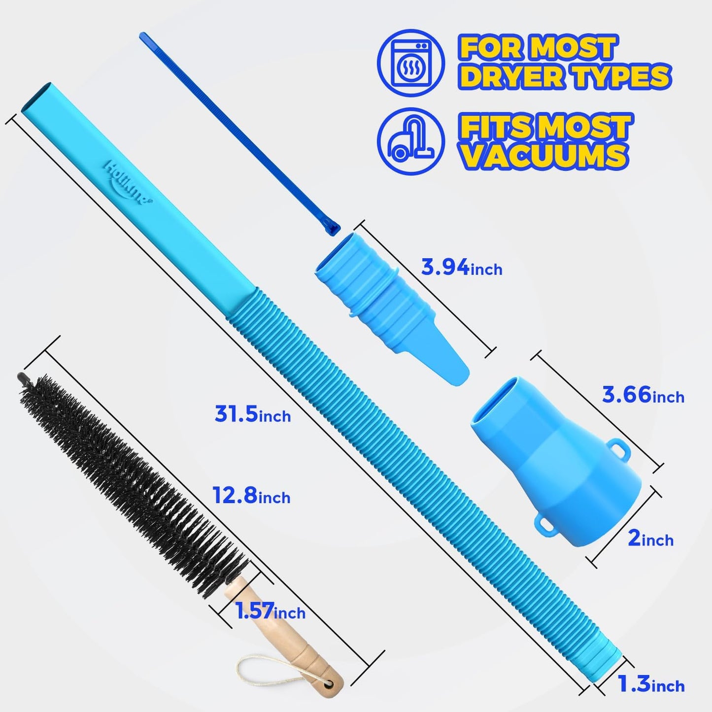 3 Pieces Dryer Vent Cleaner Kit - Lint Screens Brush Part,Dryer Trap Vacuum Brush,Vacuum Hose Attachment,Compatible with Most Cleaner,Quickly Removers 3p-blue