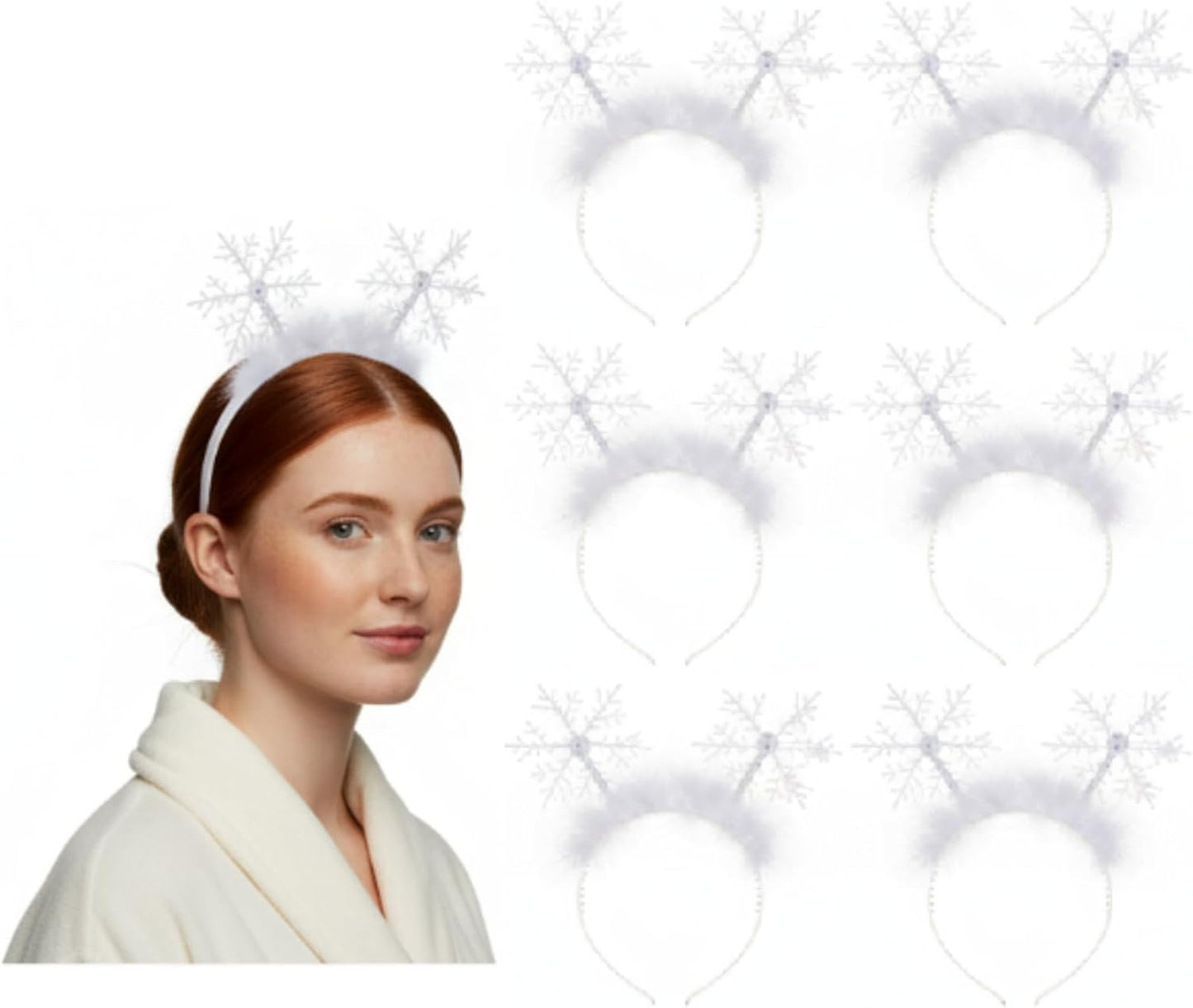 6 Pcs Christmas Snowflake Headbands for Women White Hair Bands Headband Accessories Festival Winter Party Supplies -