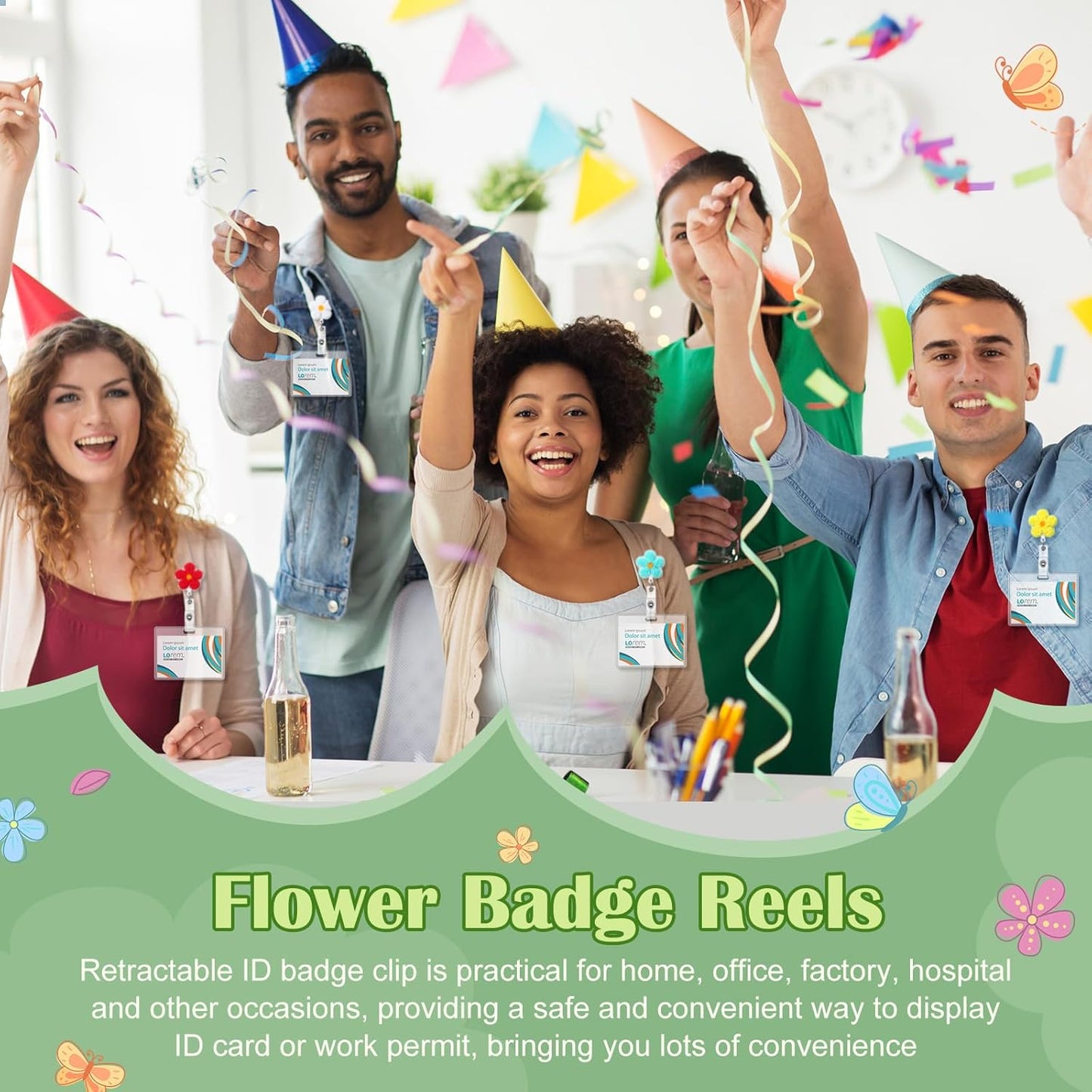 24 Pcs Pastel Flower Badge Reel Retractable Back to School Cute Felt Holder with Alligator Clip Nursing Name ID Accessories for Nurse Worker Teacher Student Supply Party Gift -