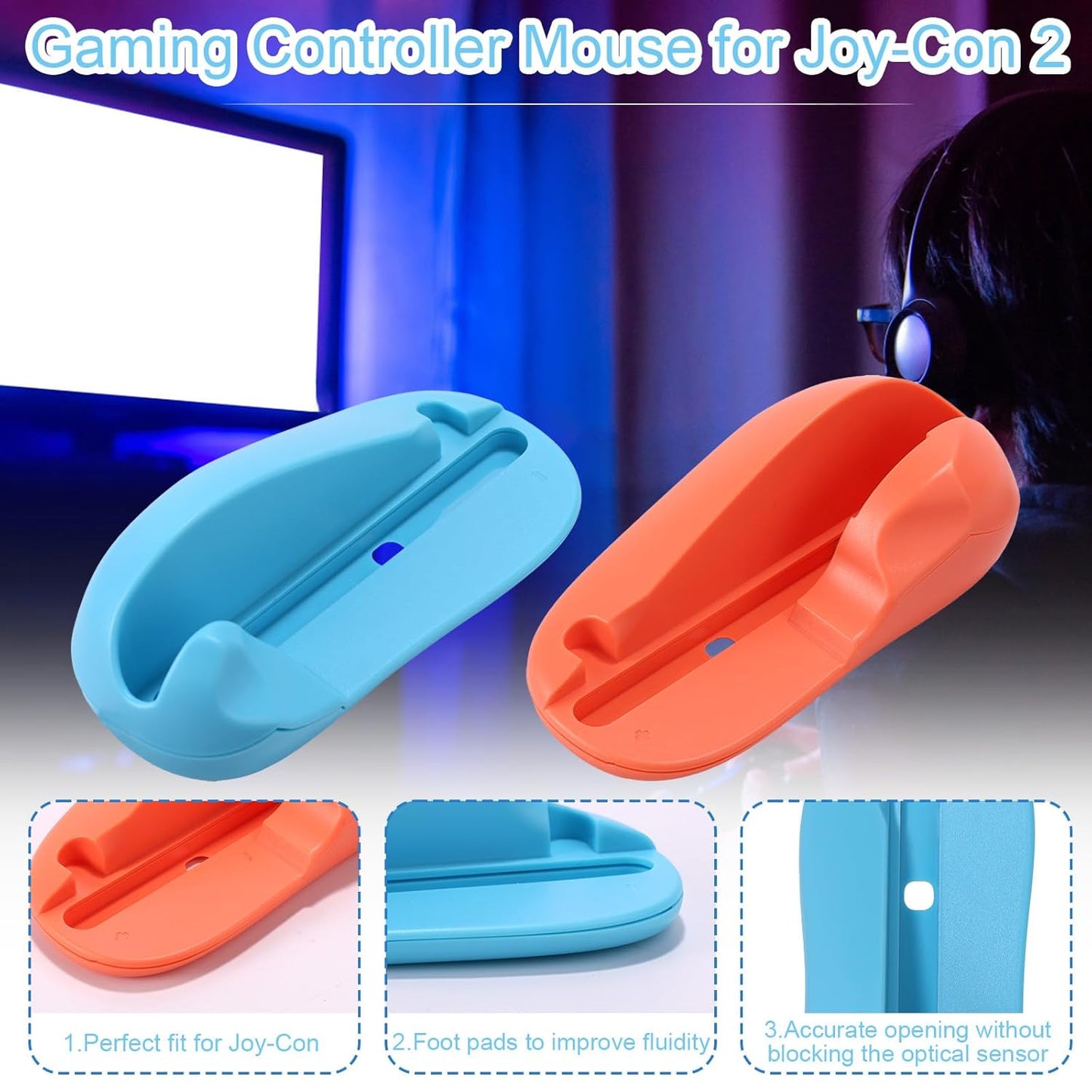 Gaming Controller Mouse Adapter for Switch 2 Joy-Con Hand Grips, Mini Portable Grip Attachment Drag x Drive Game Gifts Accessories (Blue, Orange) -