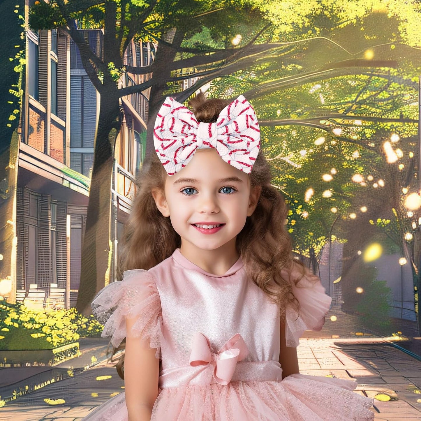 Baseball Bow Headband Baby, High Stretchy Soft Nylon Headbands in Red & White Game Sport Event Hair Accessories for Girls and Infants -