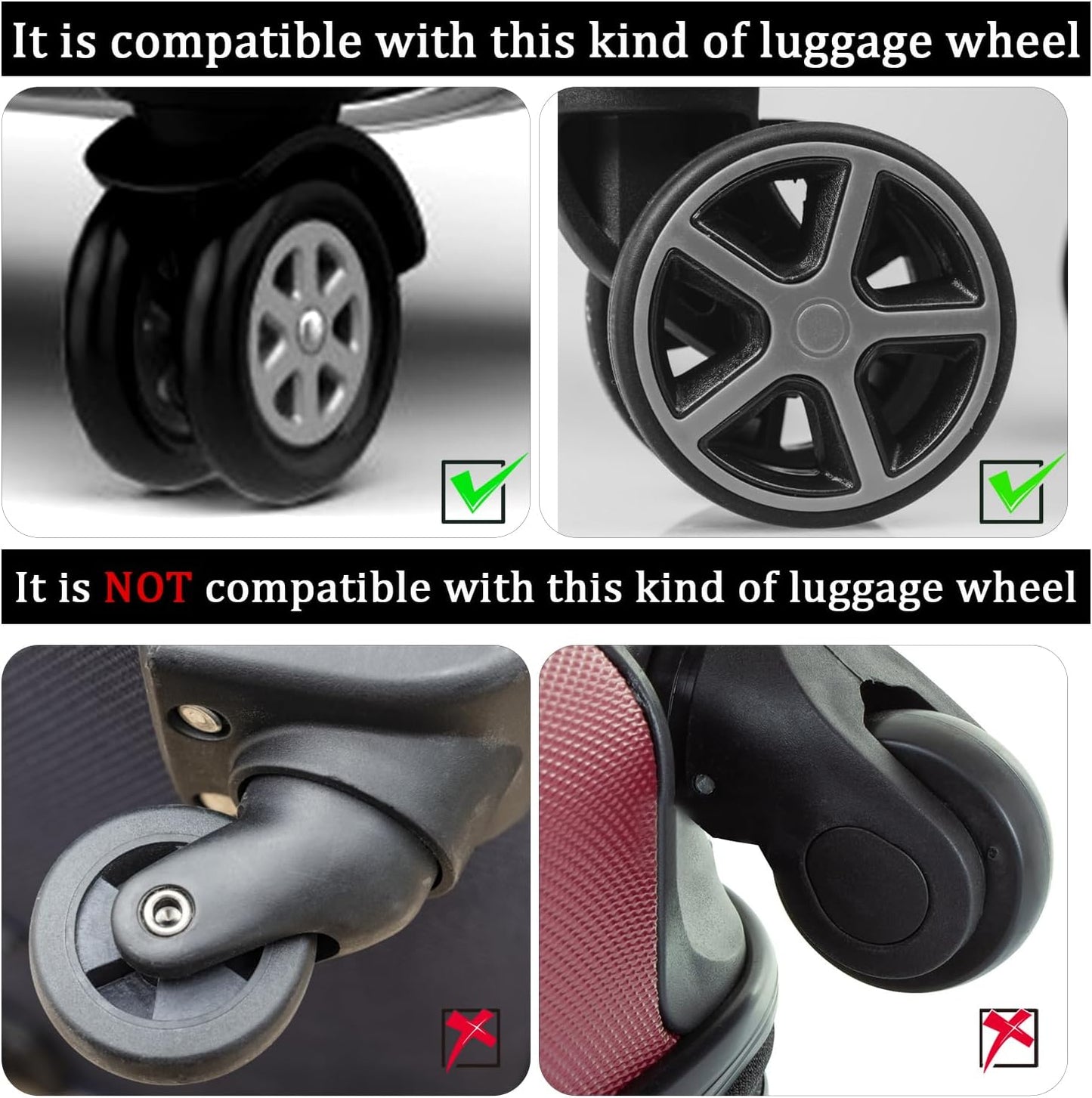 8pcs Luggage Wheel Protector Covers, 2.05x0.55 Inch Silicone Suitcase Covers Black White Design Accessories Noise-Proof for Most Adult -
