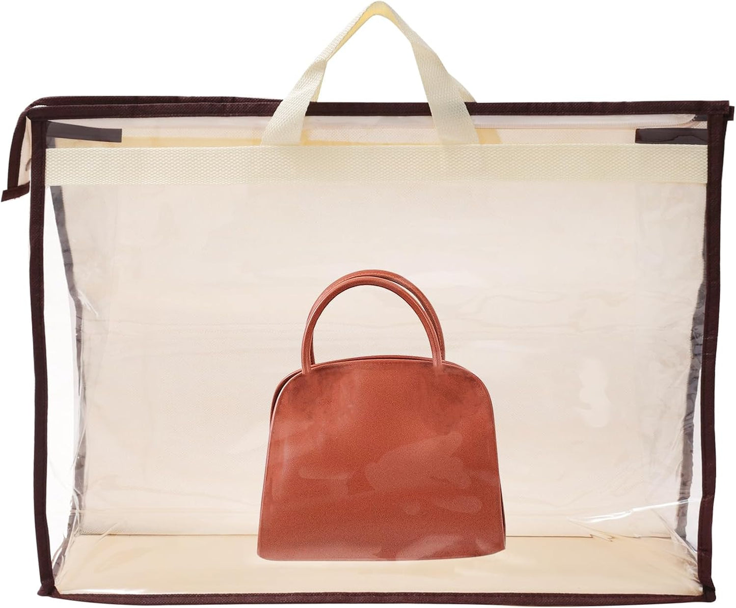 Handbag Dust Bags, 2 Pack Clear Purse Storage Organizer XXL Size PVC Dustproof Cover Transparent Protector, Beige
