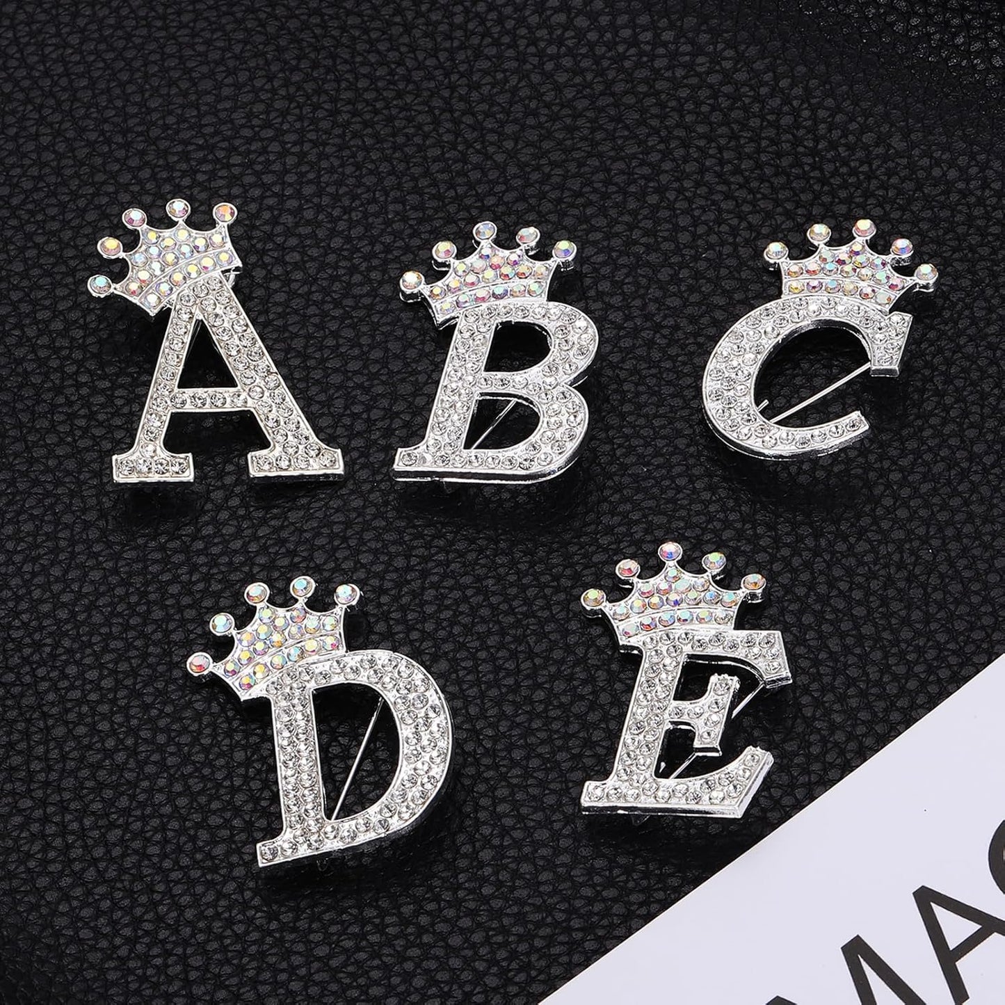 Letter Brooch Pins, Crown Initial Rhinestone Alphabet A Lapel Badges Pin for Women Suits Clothes Craft -