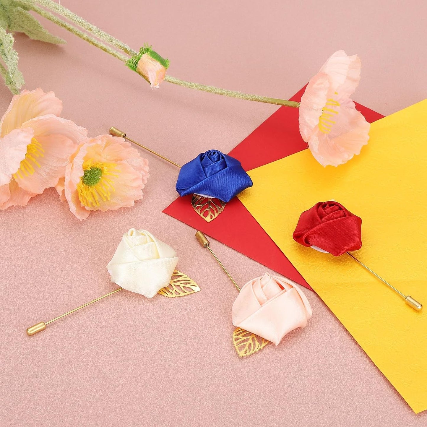 Rose Boutonnieres, 10 Pack Groom Wedding Boutonnieres Pocket Handmade Flower Lapel Pin for Men Ceremony Party Prom, Gold -
