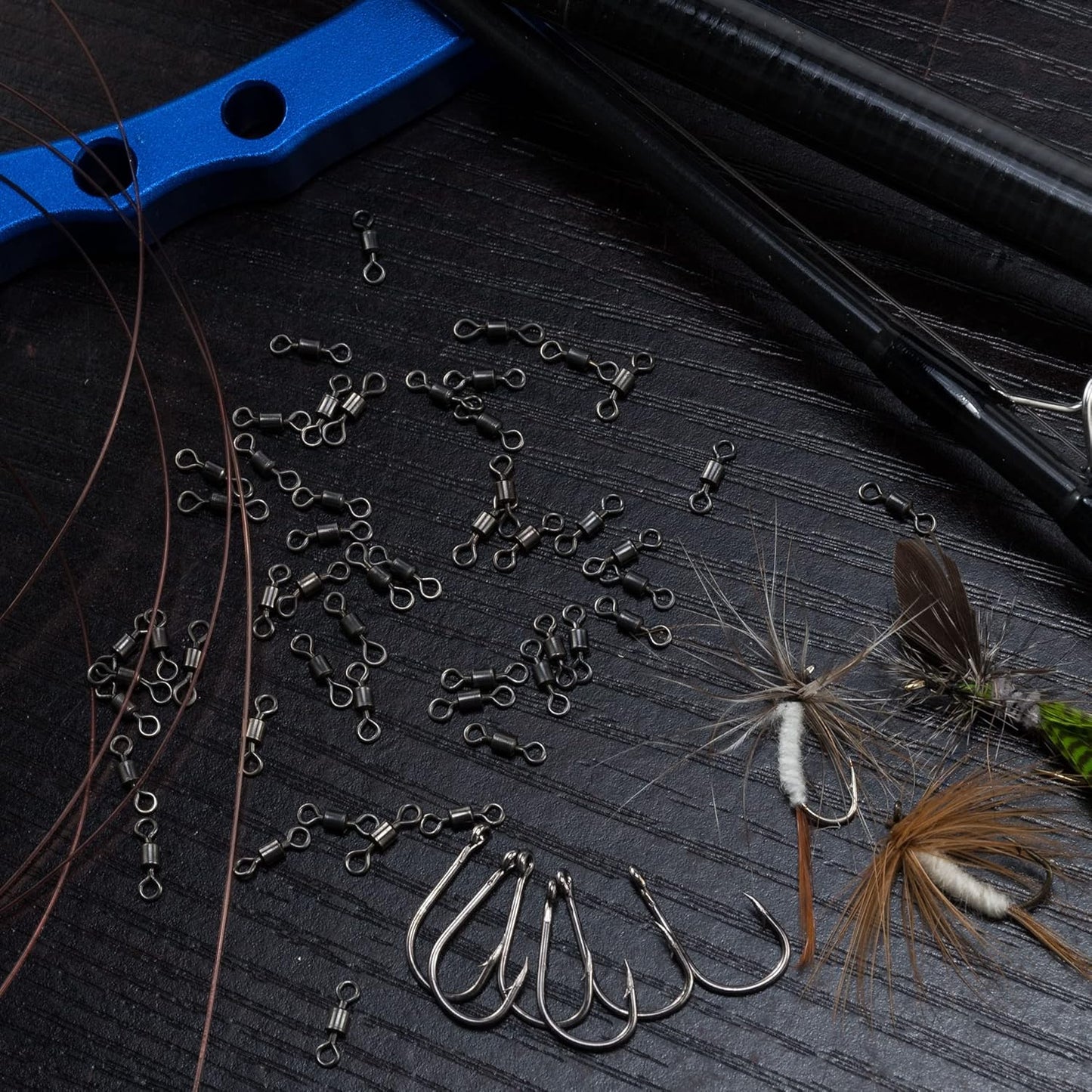 50 Pack Fishing Micro Swivels Fly Rolling Barrel Black Nickel High Strength Solid Rings Hook line Connector - 7mm(20LB)-50pk