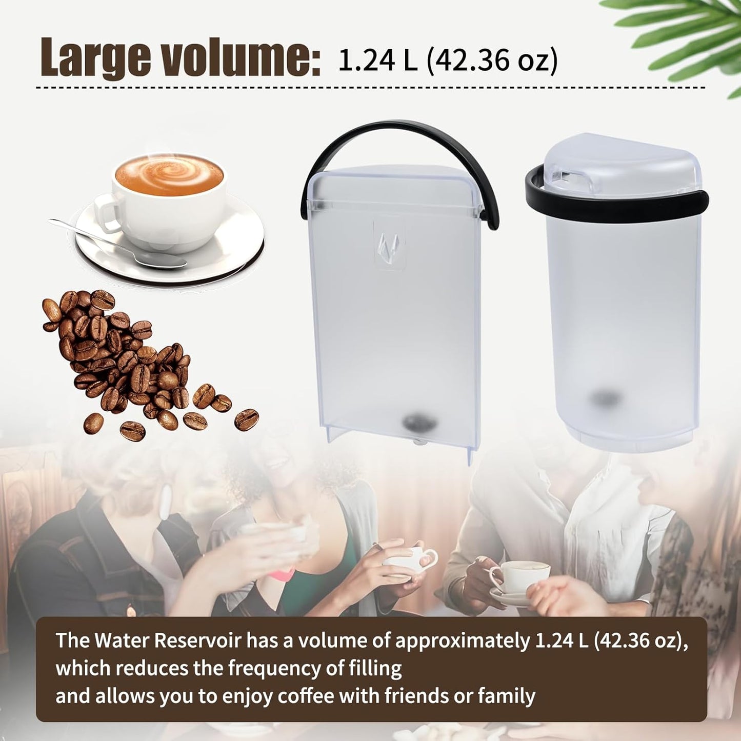 Water Reservoir Compatible with Keurig K-Cafe Single Serve Coffee Latte & Cappuccino Maker,Fit for Special Edition K83 and K84 Maker,Water Tank About 42 OZ w/Lid (Black handle) Black -