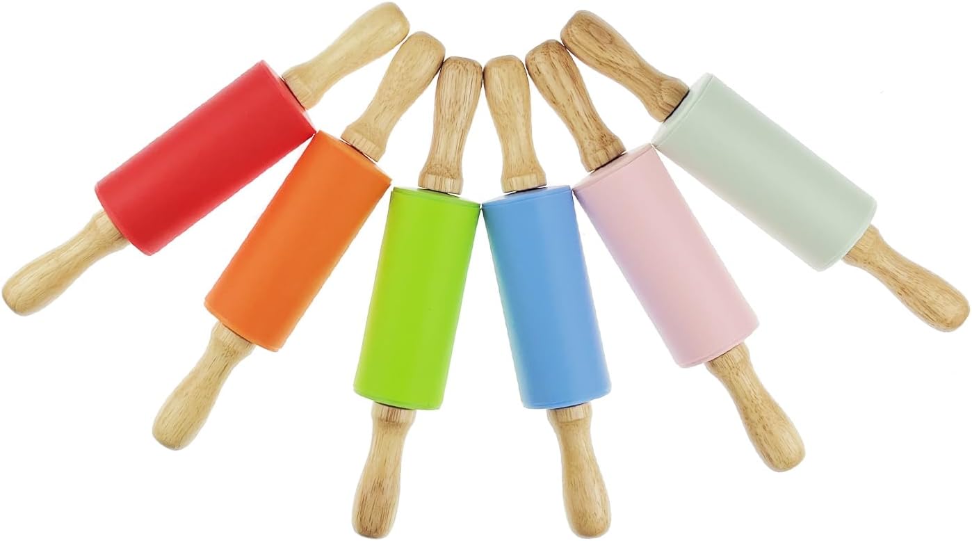 6 Pack Mini Small Rolling Pin for Kids, Kids Wooden Handle (9 Inch) 9 Inch