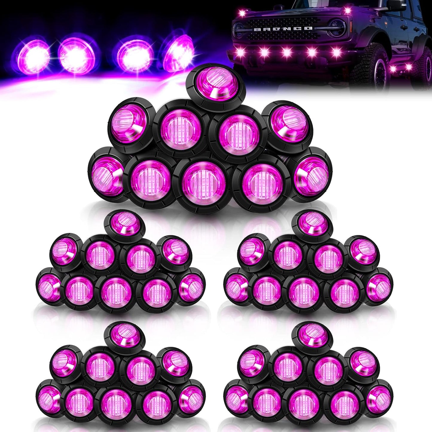 50 Pcs Trailer Side Marker 3/4 Round Led Light 12v Front Rear Indicators Waterproof Lights for Truck Car Bus ATV Utv Rv Van Pickup Stop Lamp, Purple -