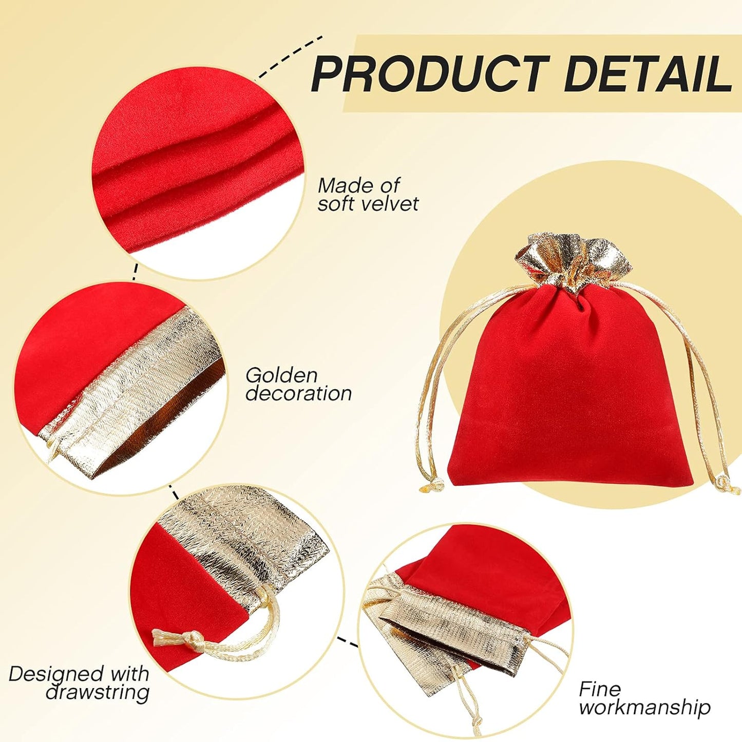 40 Pieces Christmas Velvet Jewelry Bags with Drawstrings Mini Pouches Golden Soft Velour Packaging for Candy Present Wedding(4.7 x 5.9 Inch,Red Golden) -