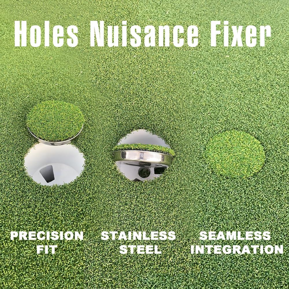 Golf Hole Cup Putting Green for Backyard Practice Simulated Lawn and Metal Base(2 Pieces)