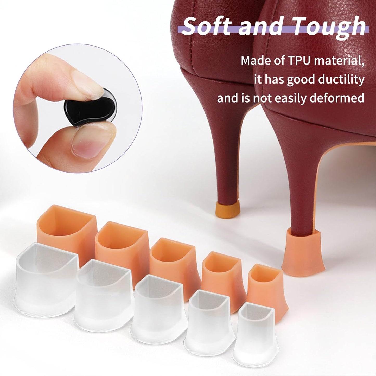 6Pairs Heel Cap Protectors,6Sizes Stoppers Heels Repair Caps, Anti-Noise Covers for High Outdoor Black 6 Sizes(2X-Small, XX, XS, S, M, L)