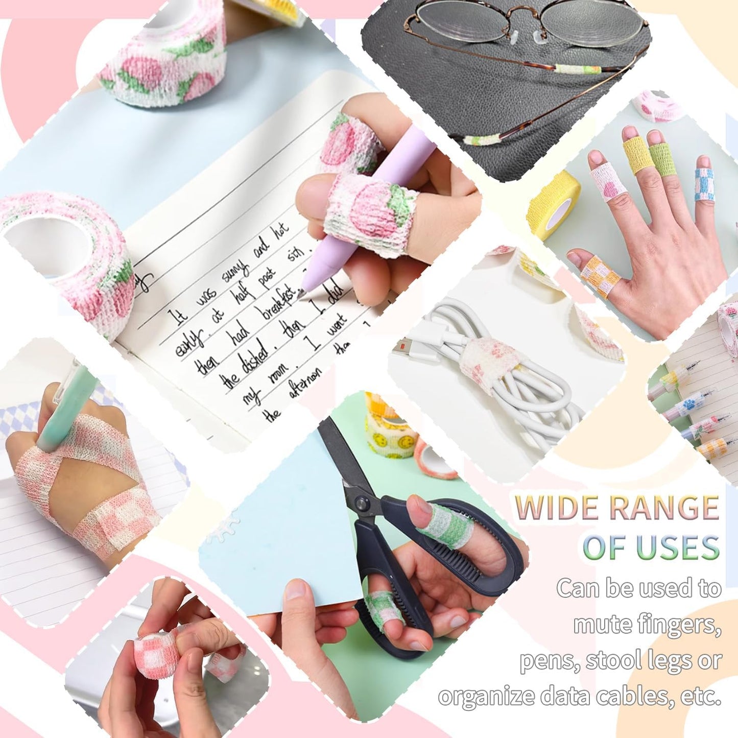 Self-Adhesive Finger Bandage - 8 Rolls of Elastic & Breathable Protector, Waterproof Cohesive Tape Sports Fixing Band Stretch Wrap (1Inch x 5 Yards, Colors)