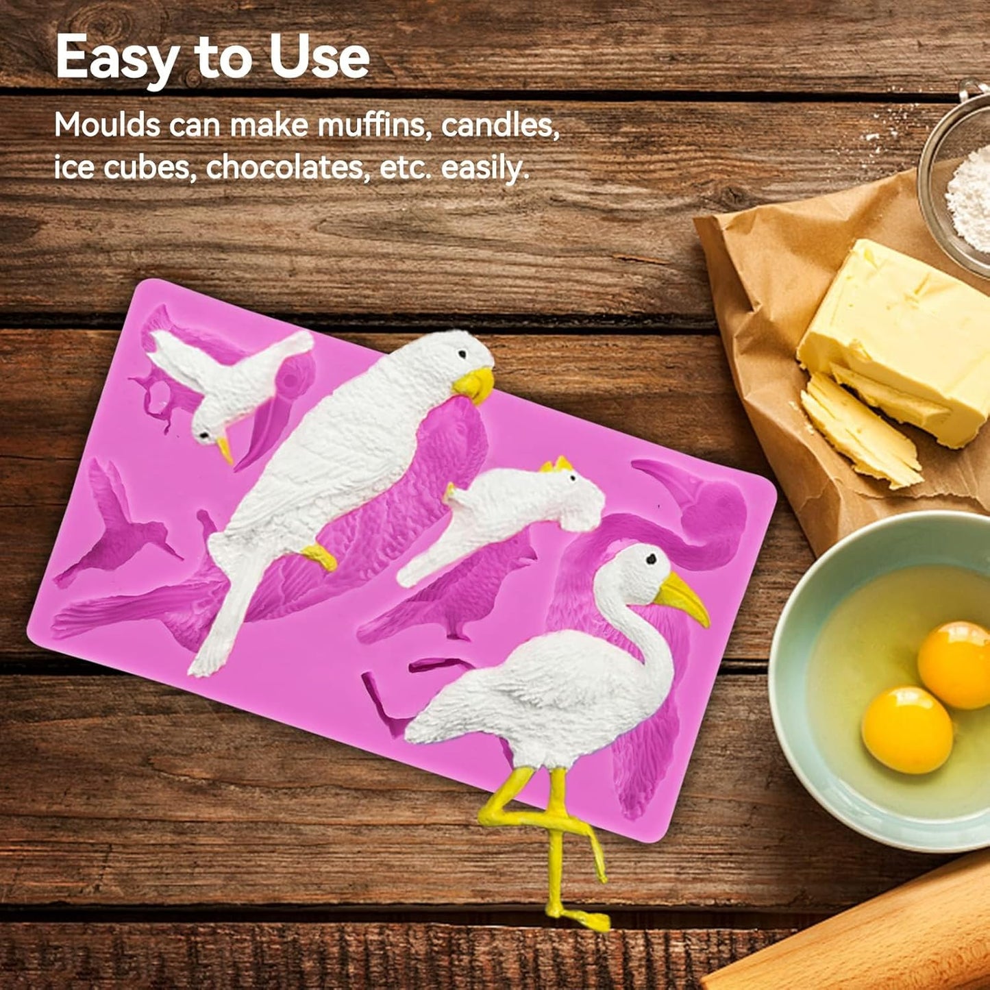 Fondant Molds, Silicone Flamingo Birds Mold 3D Bird Mould for Cupcake Cake Chocolate Decoration