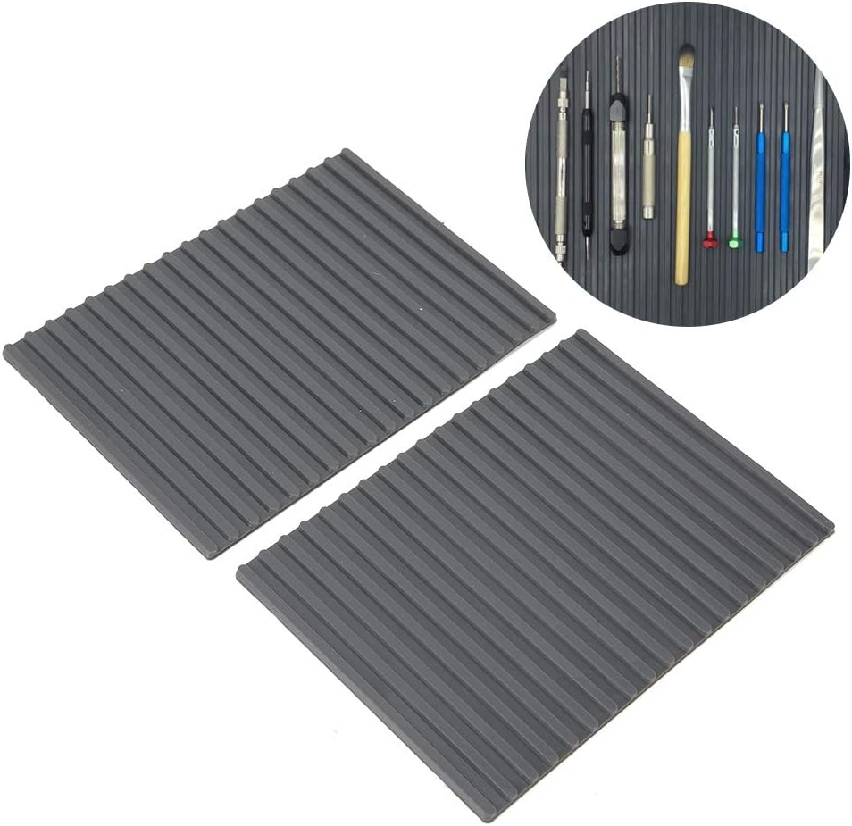 Small Soldering Mat 2pcs, Rubber Repair Work 4.1x5.6in Heat Resistant Antislip Station Pad Watch Tools Storage for Repairing Maintenance