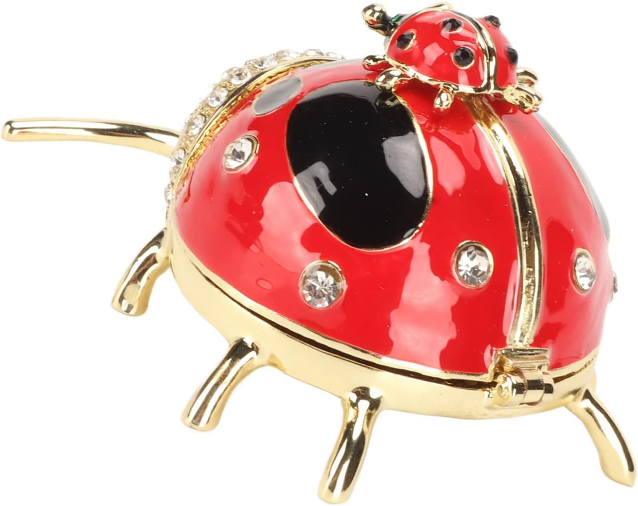 Ladybug Trinket Box, Small Enameled Hinged Box Decorative Jewelry with Rhinestones Delicate Gift Display Ornament