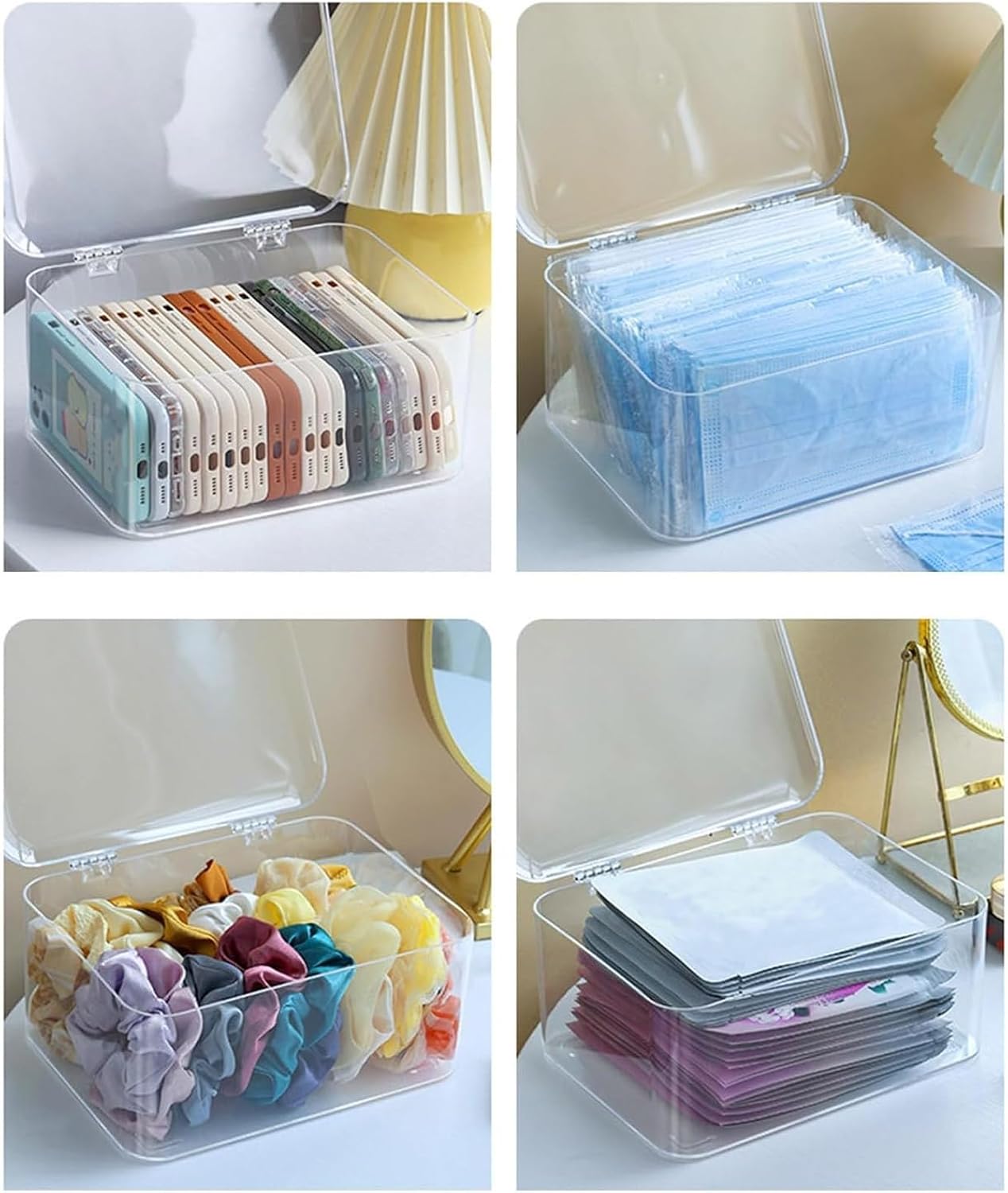 Plastic Box with Lid, Clear Storage Bins Containers Large Stackable Pencil Drawer Organizer 8.9 X 6.5 3.9in for Organizing Art Craft, Sewing, Makeup, Nail Supplies White
