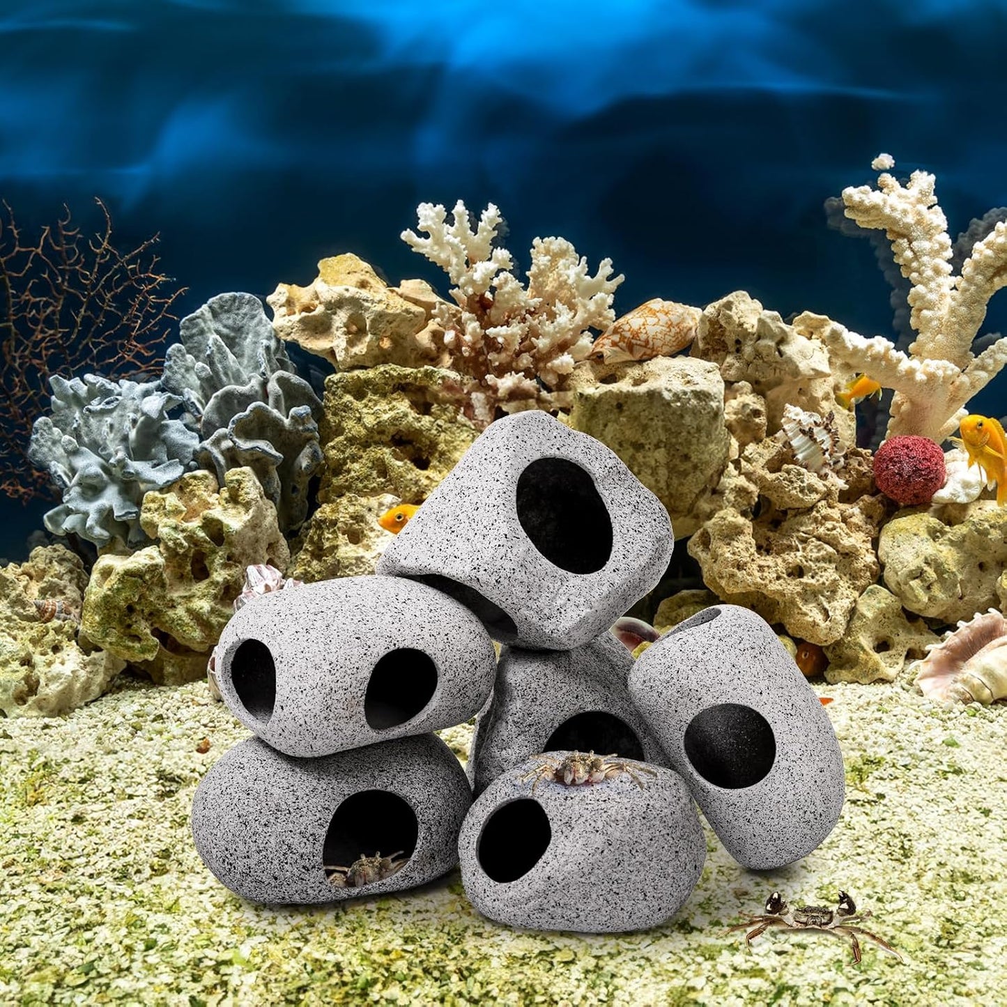 6 Pack Aquarium Decoration Rock Caves, Betta Fish Tank Hideaway, Hideout Stones House Decor for Cichlid Shrimp Territorial Hiding Breeding Spawning, Ornaments