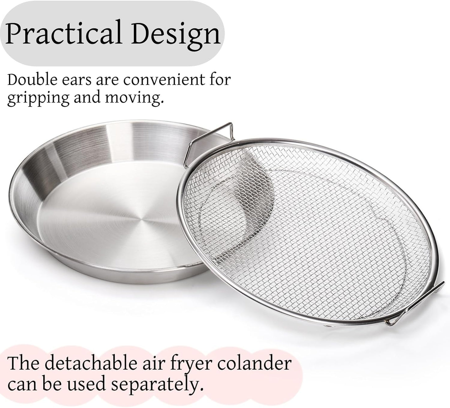 10.3" Kitchen Oil Filter Tray, Stainless Steel Air Fryer Mesh Pan, Draining Basket Accessories for Fried Food, Cooking Net Strainer Colander Barbecue Grill Vegetable Dessert