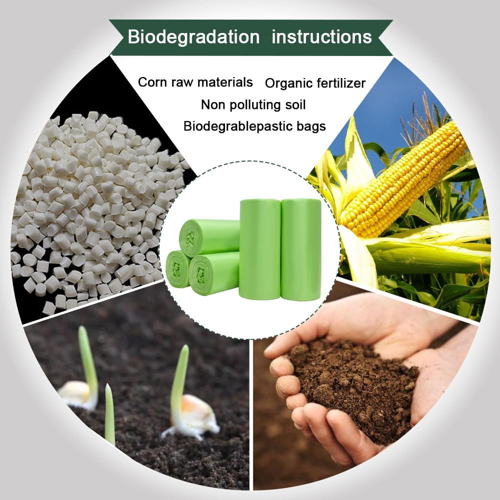 Small biodegradable garbage bags (100 pieces) - 10 litre food waste bags - compostable garbage bags - recyclable garbage bags for kitchen and office - green - 45 x 50 cm