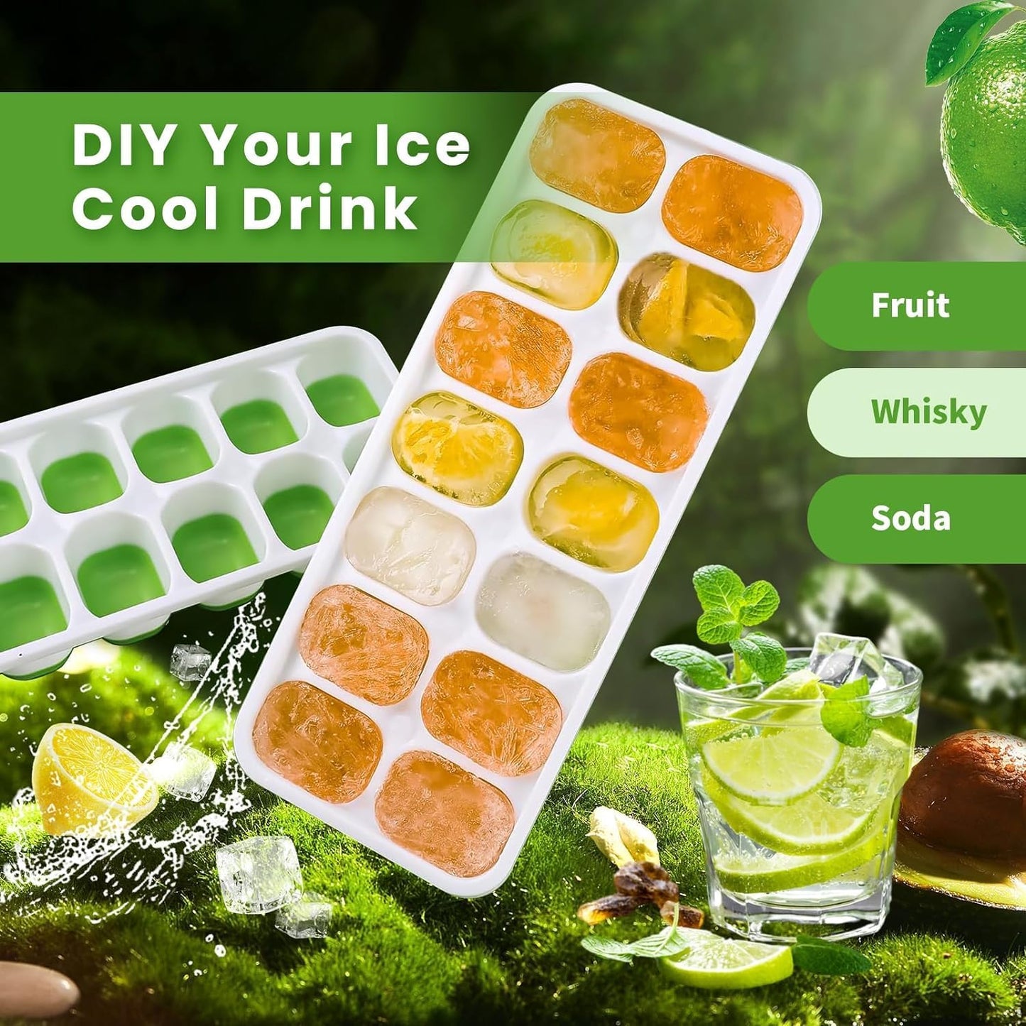 Ice cube trays - 4-pack - reusable silicone - easy to release - flexible ice cube trays for 56 ice cubes with leak-proof, removable lids - BPA-free - durable and dishwasher safe