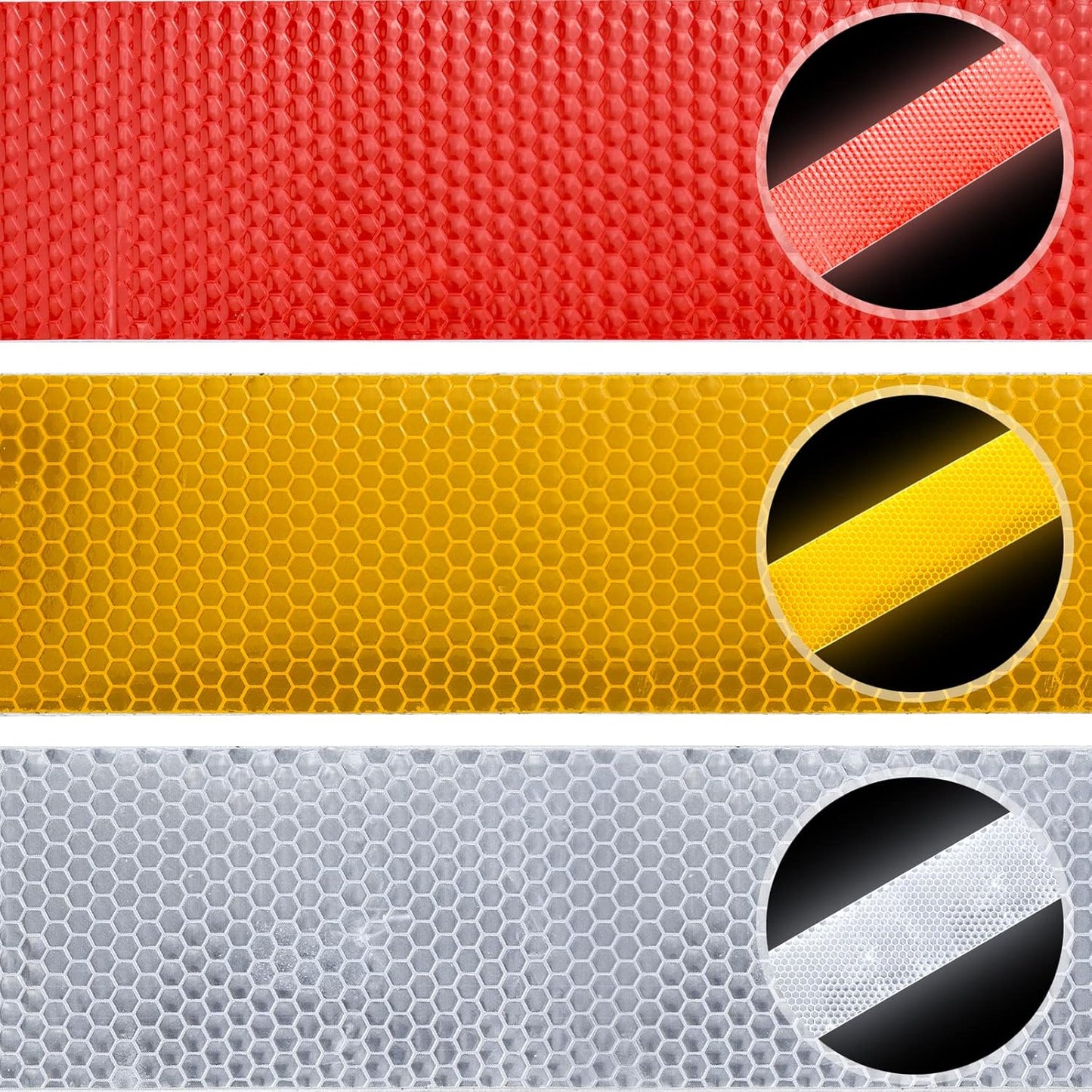 Reflective tape stickers - 3 rolls - White, yellow, red - Reflective tape - Safety warning strips - Traffic signs - Reflective signs - Stickers - 5 cm * 3 m