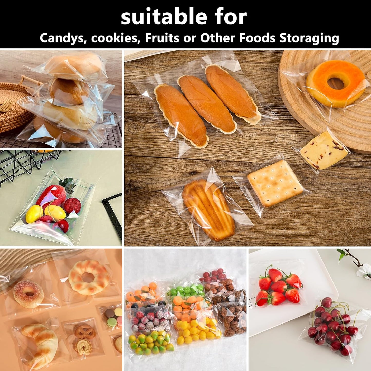 Cellophane bags - 100 small clear cellophane cookie bags - food safe - sealed with clear self-adhesive OPP display seal for cookies, lollies, envelopes, gifts, cards and photos (10 x 15 cm)
