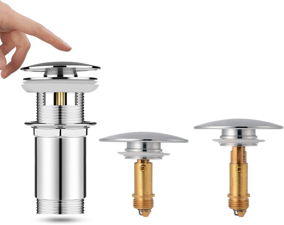 Pop-up click waste plug - sink drain stopper - brass slotted drain button - suitable for bathroom sink