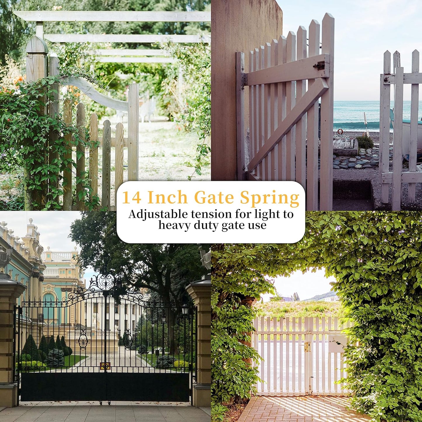 14 inch automatically closing gate spring hardware Adjustable metal spring closer for light to heavy wooden doors Gate latch Black garden gate latch for wooden doors