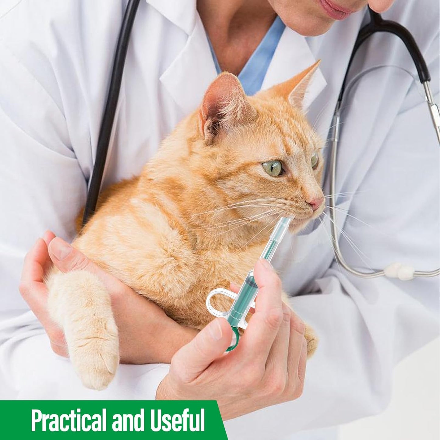 Two-piece set with pet pill poppers, cat pill poppers and cat pill dispensers. Reusable cat pill poppers. Green pill poppers with soft tips for safety and reliability. Handy for both cats and dogs.