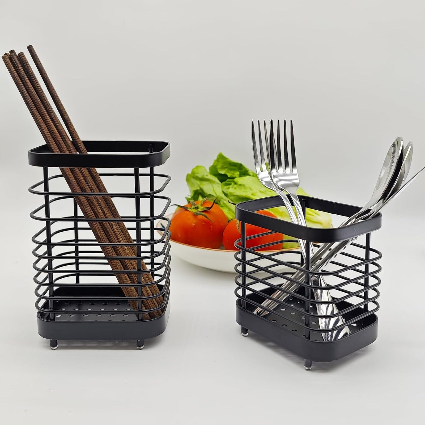 Kitchen utensil holder, stainless steel cutlery rack, sink holder, stainless steel sink organizer, kitchen utensil cutlery holder (black)