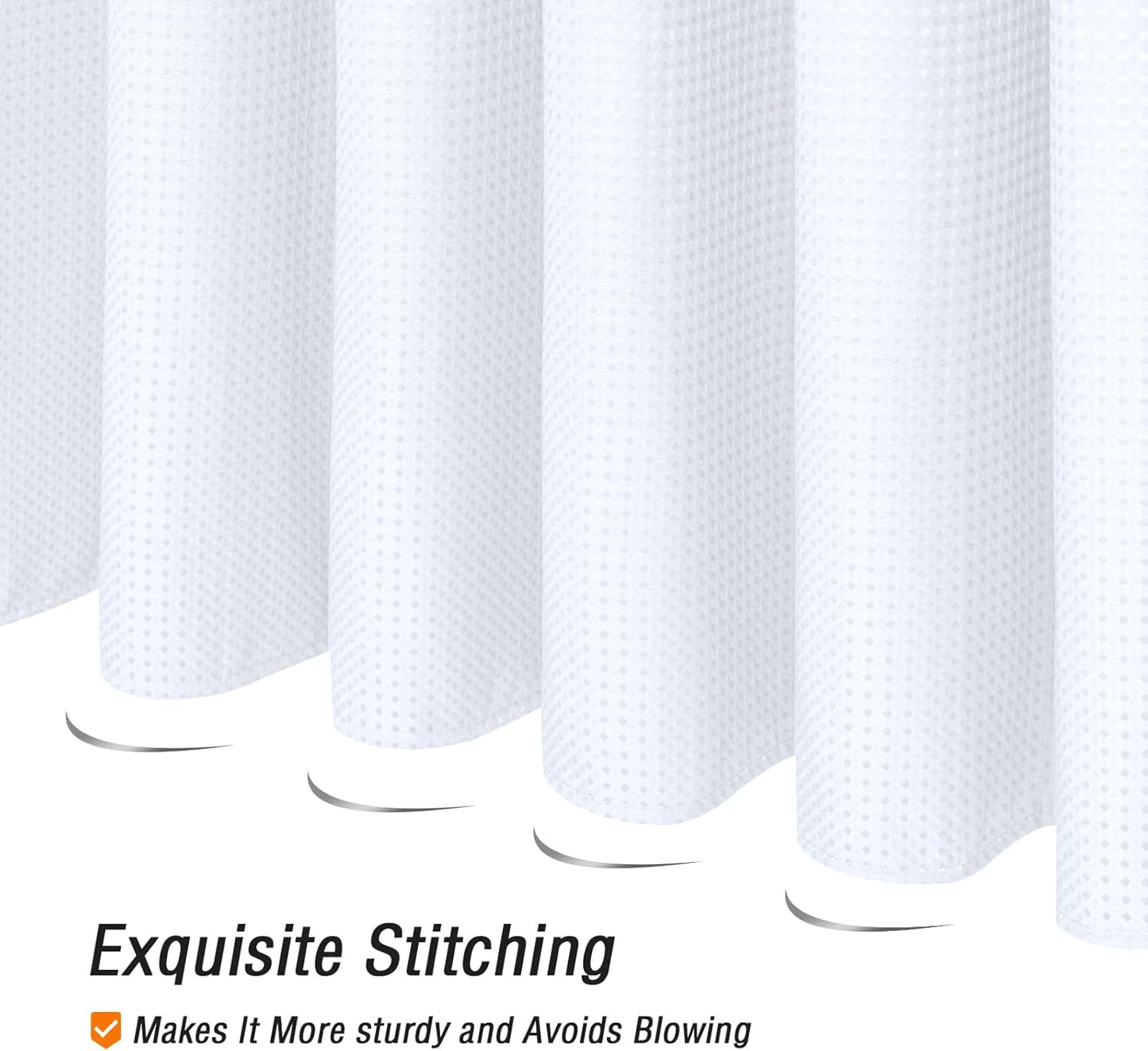 Shower Curtain - Waffle Shower Curtain - 180 x 200 cm - White Shower Curtain - Textured Fabric - Bathroom Shower Curtain - Waterproof - Machine Washable