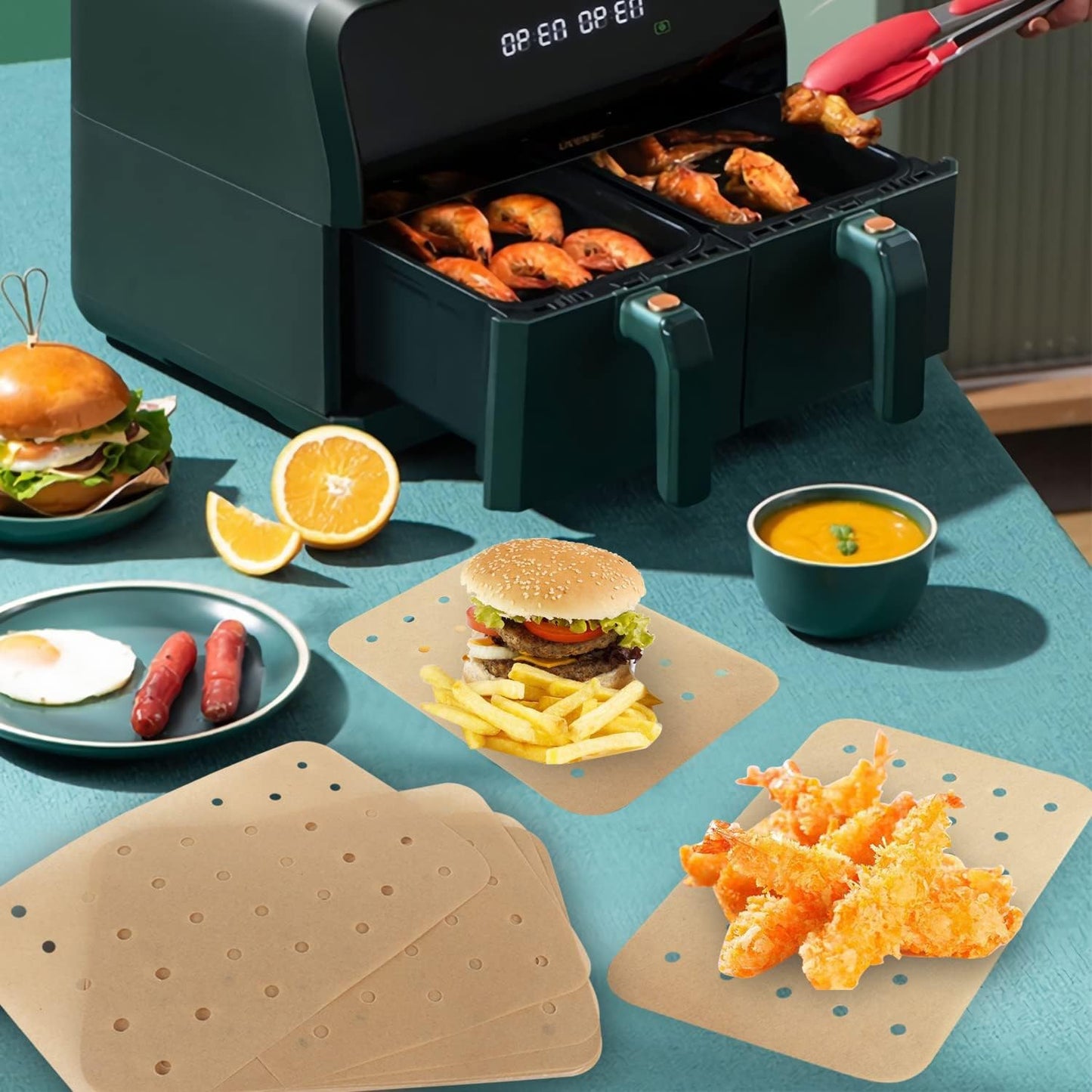 120 pieces Airfryer paper baking forms, Airfryer baking forms compatible with Ninja Foodi Dual Airfryer, non-stick perforated baking paper compatible with Ninja DZ201 DZ401