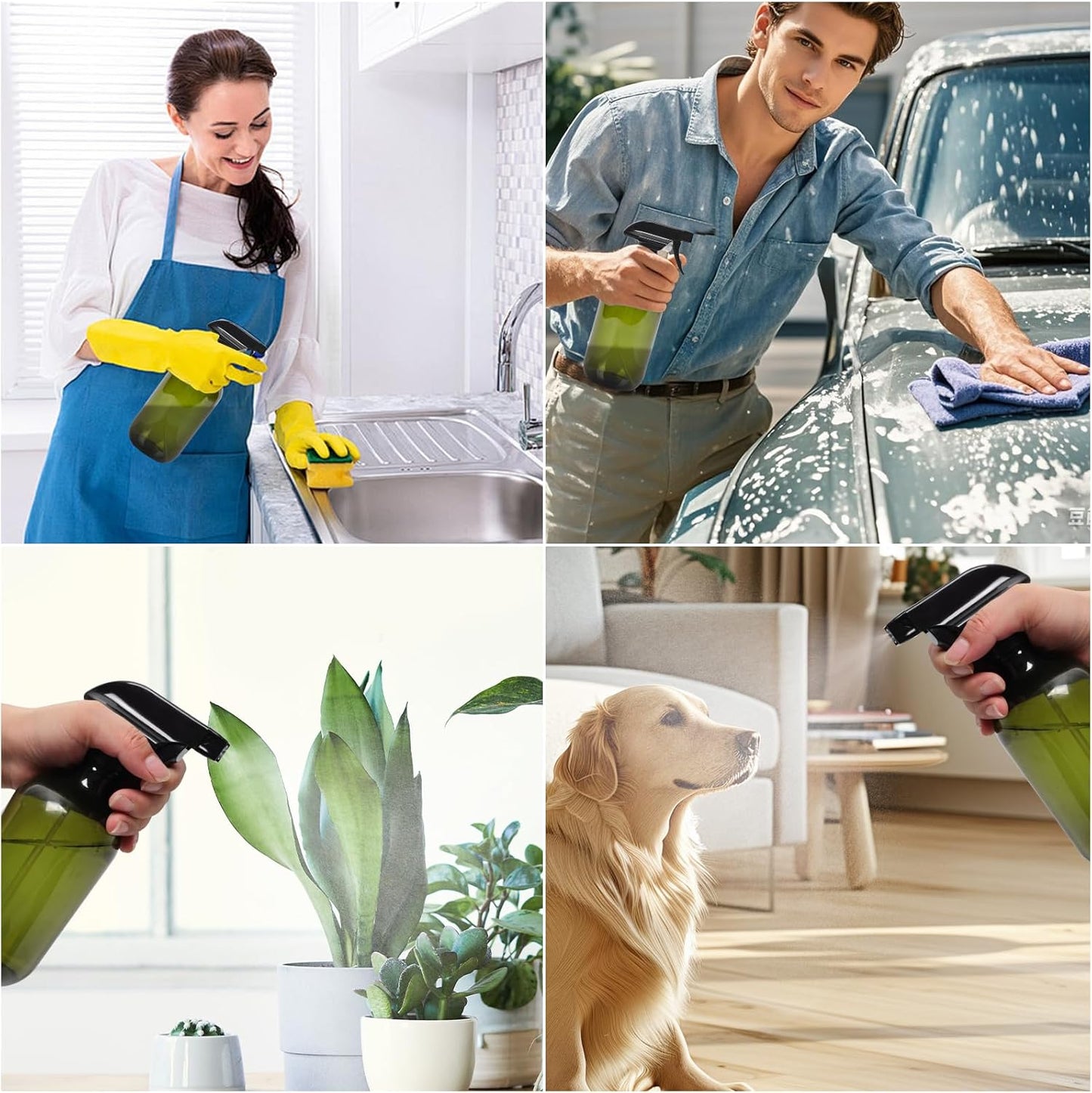 Cleaning spray bottle, hair spray bottle, plant sprayer, durable trigger, refillable, clear plastic, 2x 500ml (3 spray heads) empty garden sprayer, hair sprayer