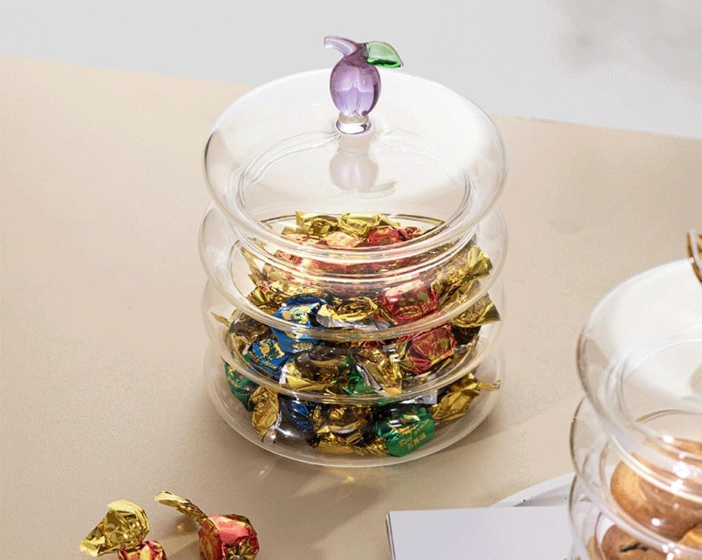 Household candy jar - desk candy box - candy jar with 3D fruit lid and snack compartment (two parts)