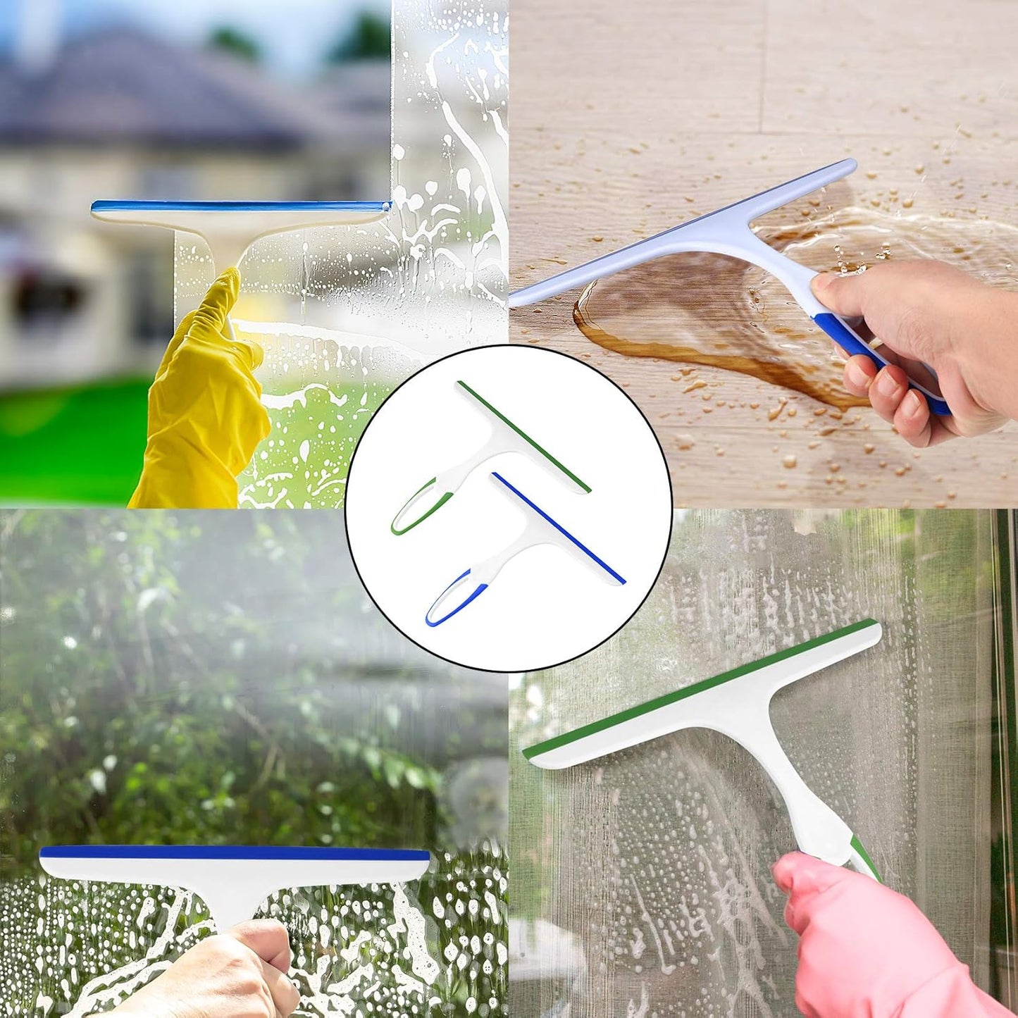 2-Pack Shower Screen Glass Wipers - Suitable for cleaning shower screen glass doors, car windows-windshields-rearview mirrors and tiles - Wiper tool with hooks - Window cleaning Shower Screen Glass Wipers