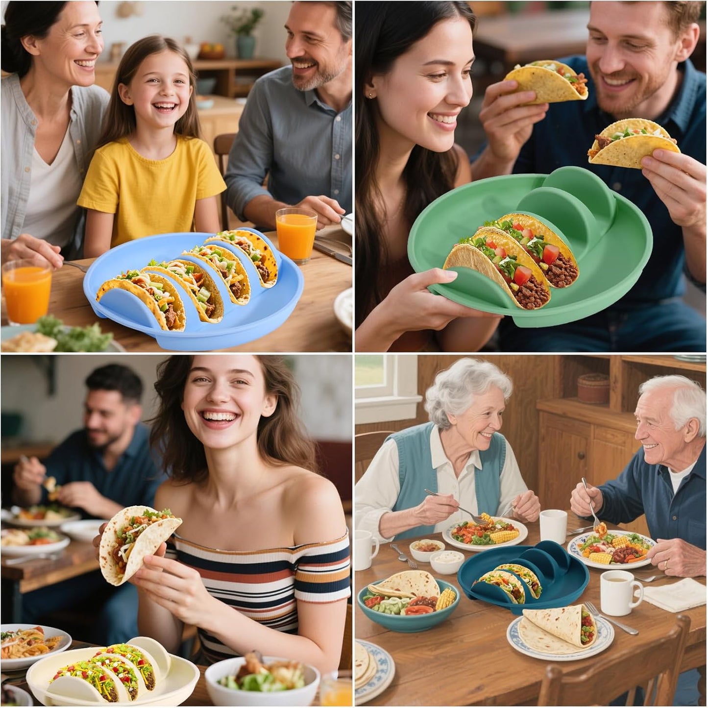 Silicone taco trays - 3-pack - with dividers - Eco-friendly - Reusable - Taco plates - Taco holders - Hard/soft taco shell holder - Taco party tray - Dishwasher and microwave safe